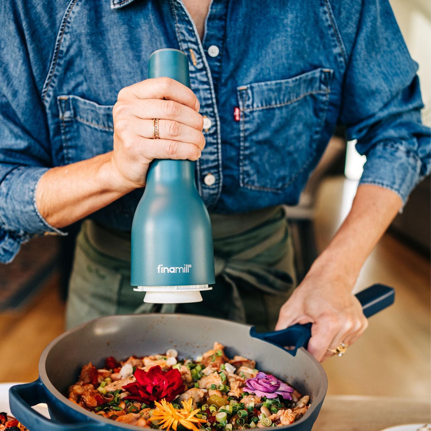 FinaMill GP813437-111OCB Classic Rechargeable Spice Grinder in Ocean Blue w/ 1 Everyday Pod & 1 Peppercorn Pod - Grinder - Lifestyle thumbnail