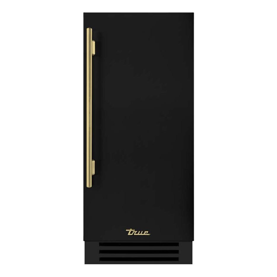 True TUR-15-R-OP-C~DSK-027-H01 15 Inch 3.14 Cu. Ft. Right Hinge Outdoor Refigerator - Matte Black w/ Brass Handles - White Background thumbnail