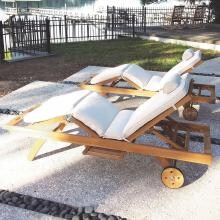 Sun Bed 2 Piece Teak Patio Chaise Lounge Set W/ Sunbrella Canvas Natural Cushions By Royal Teak Collection image