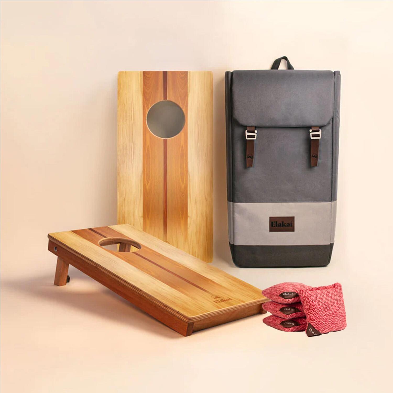 Elakai EGCH12P-05+EGCB44H-05 1x2 Woody Compact Travel Cornhole Boards Herringbone Travel-Size Cornhole Bags thumbnail