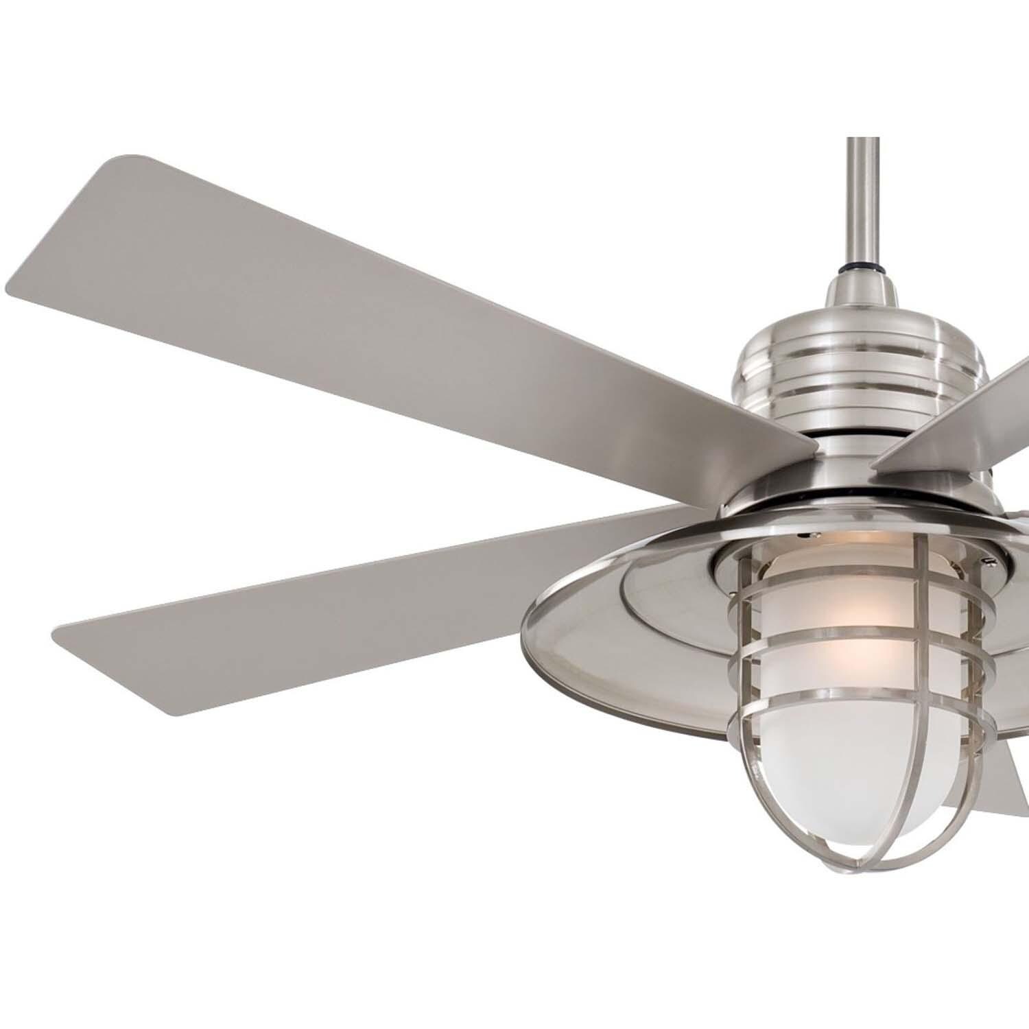 Minka-Aire F582L-BNW Rainman 54-Inch 5-Blade LED Ceiling Fan in Brushed Nickel Wet Finish w/ Silver Blades, Integrated Light & Acid Etched Glass - Blades thumbnail