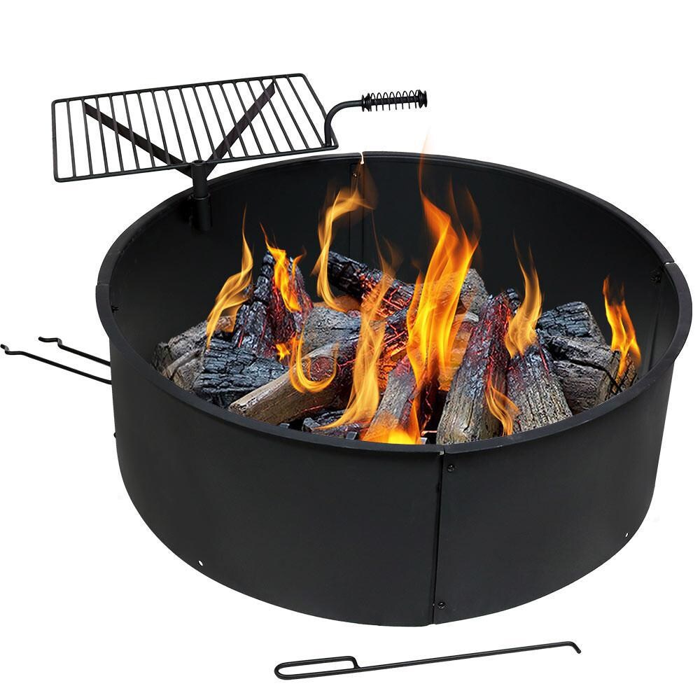 Ultimate Patio 36-Inch Steel Campfire Ring w/ Rotating Cooking Grate - Flames thumbnail