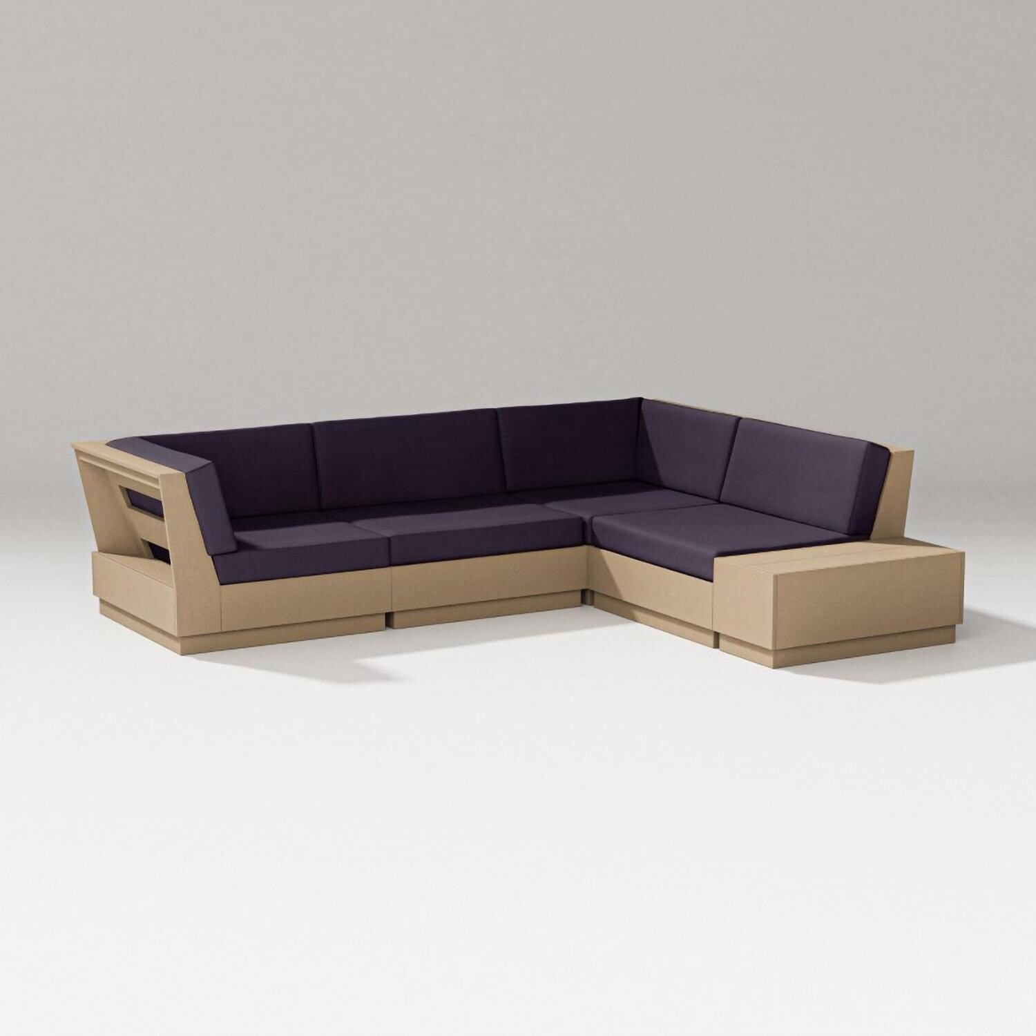 Elevate 5 Pc Recycled Plastic Corner Sectional Seating Set in Vintage Sahara/Navy Linen By PW Designer Series