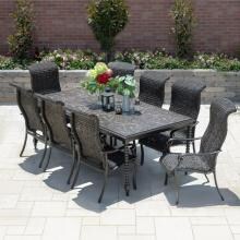Du Monde 9 Piece Banana Leaf Wicker Patio Dining Set W/ 90 X 46 Inch Rectangular Dining Table By Lakeview Outdoor Designs image