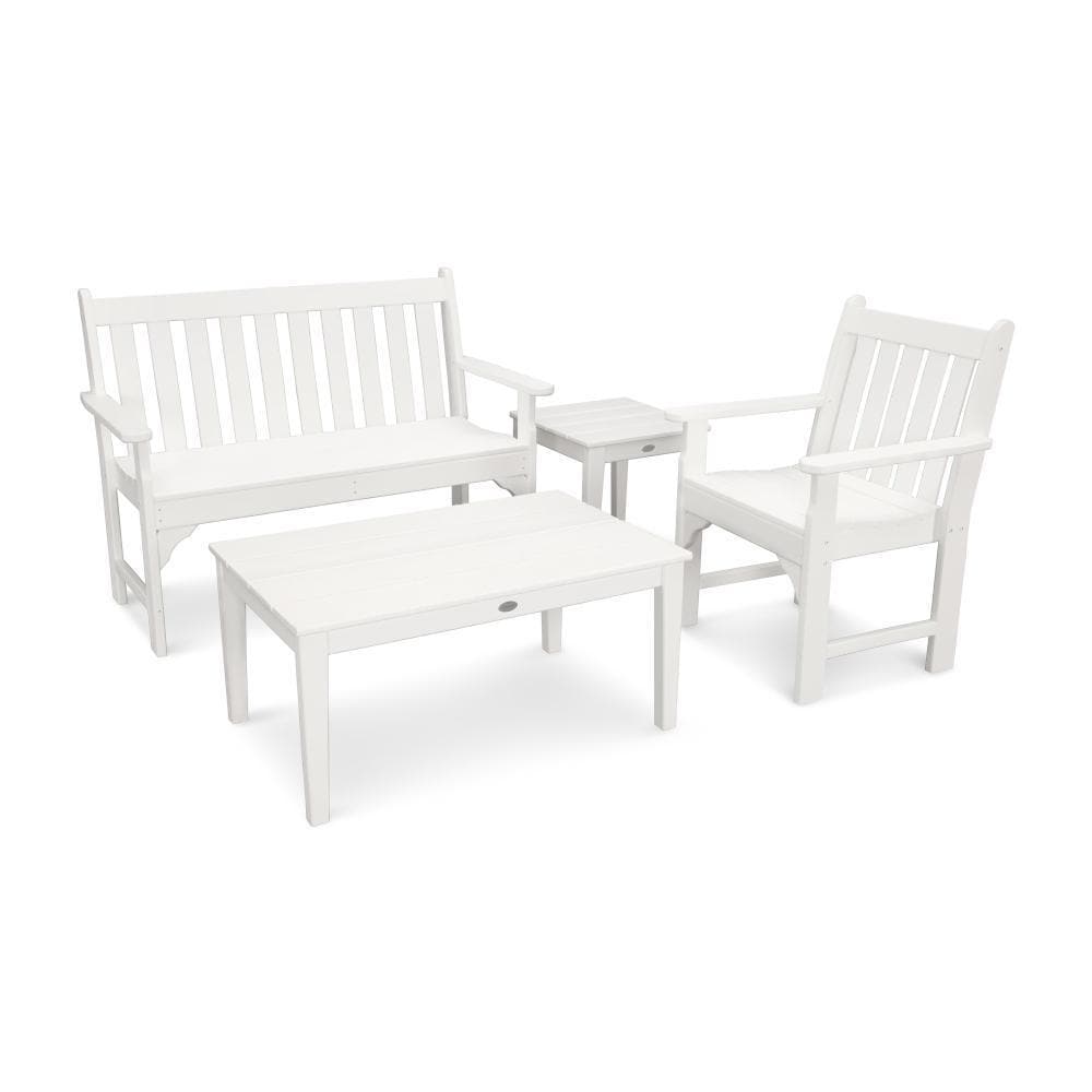 POLYWOOD White Vineyard 4-Piece Bench Seating Set thumbnail