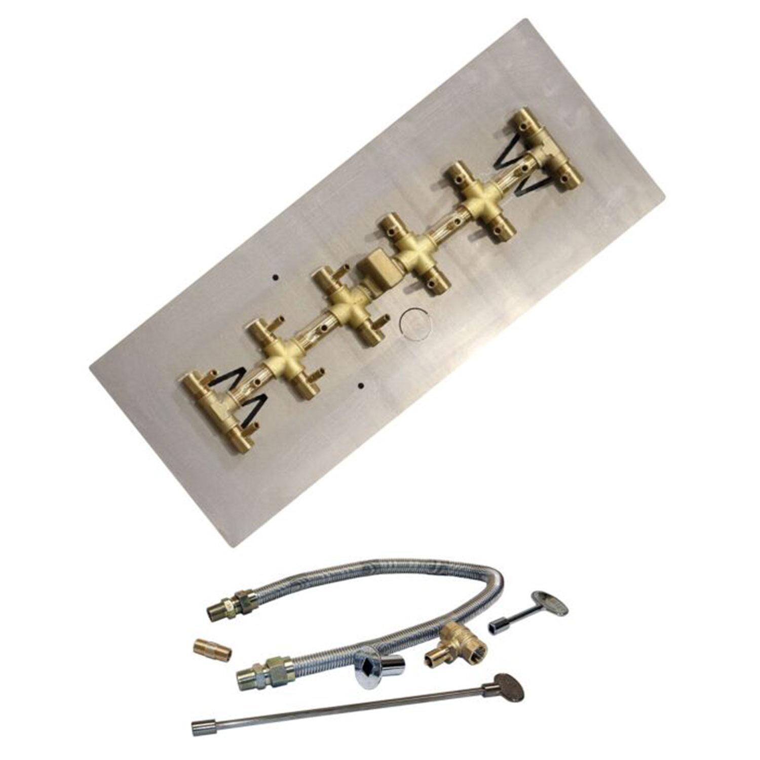 Warming Trends 22 3/4 X 7 Tree-Style Brass Natural Gas/Propane Burner w/ 28 X 11-in Plate & Flex Line Kit