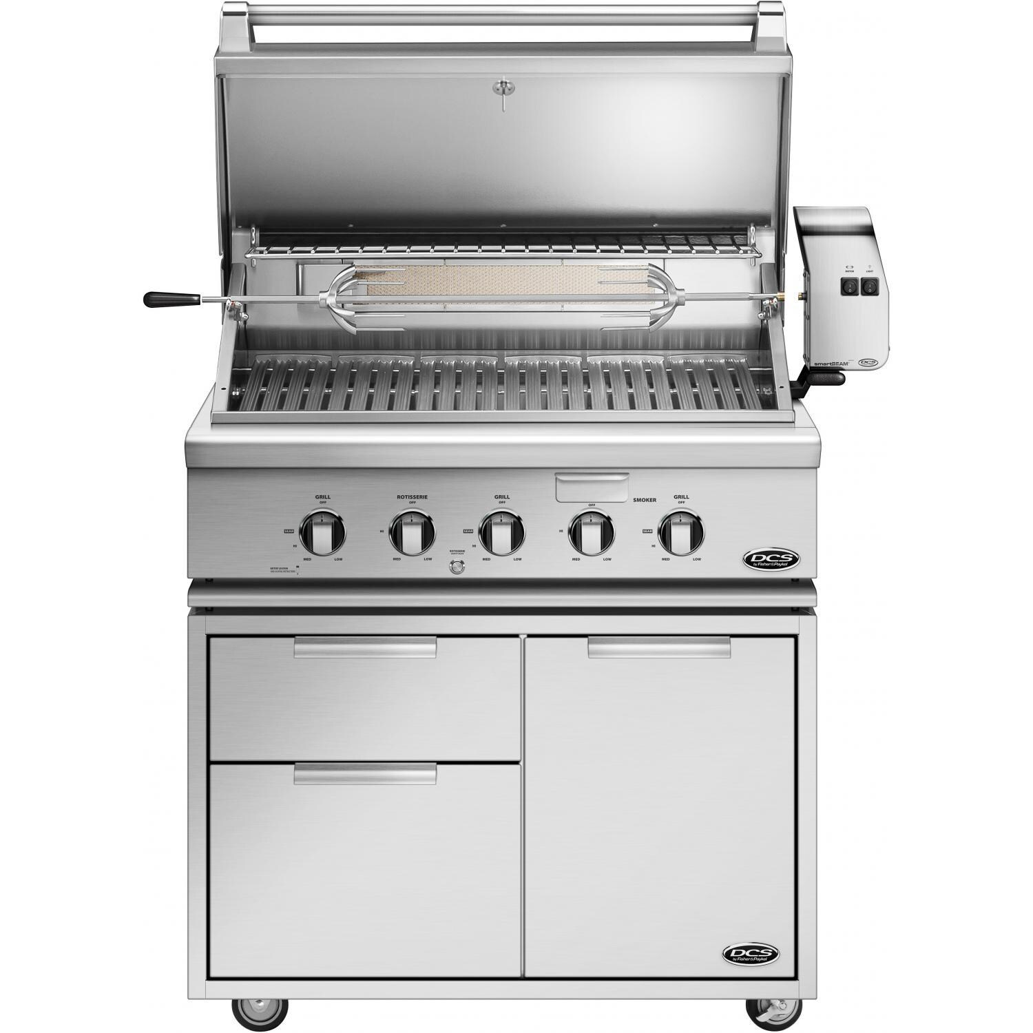 DCS BH1-36R-L 36-Inch Grill On CAD Cart - Hood Open thumbnail