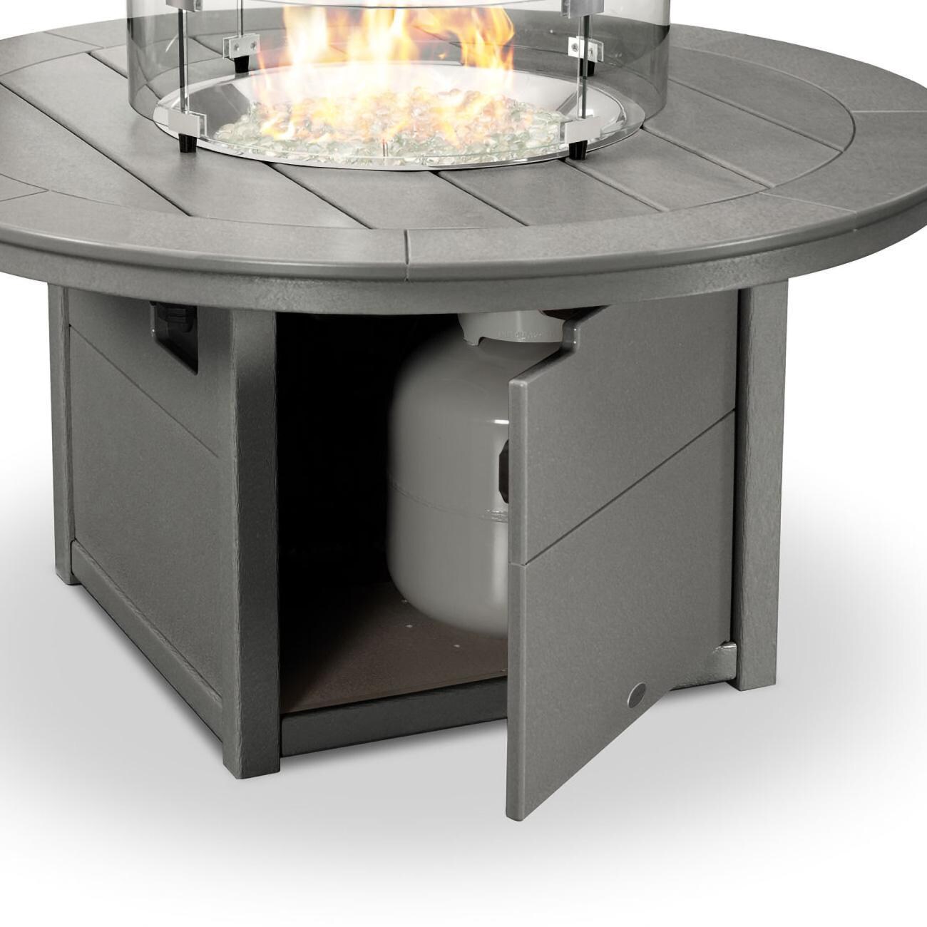 POLYWOOD 48-in Round Propane Fire Pit Table - Black - Propane Tank Storage (Slate Grey Finish Shown)