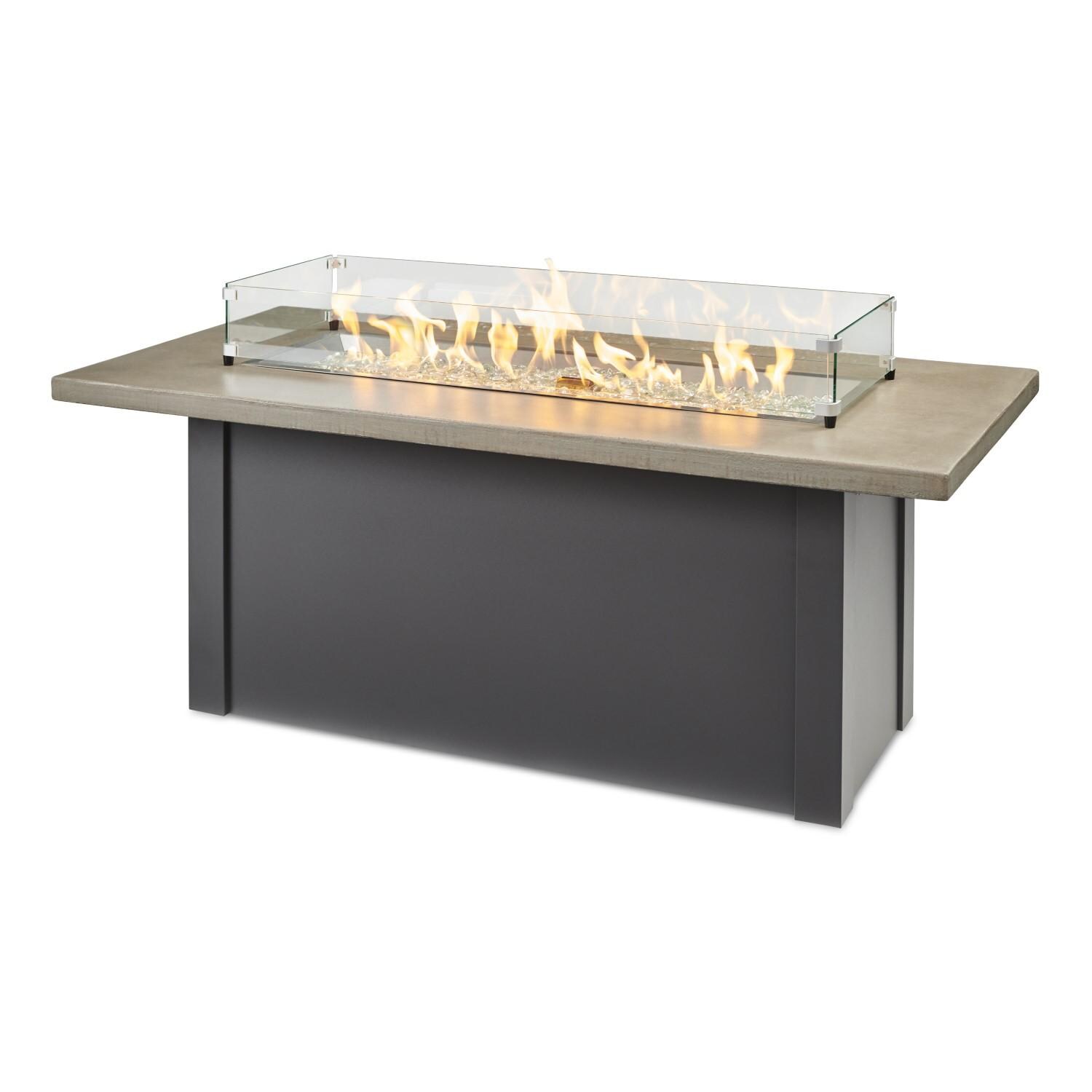 Havenwood 62 Inch Natural Gas Fire Pit Table W/ Pebble Grey Top & Grey Base - Flames W/ Glass - White Background thumbnail