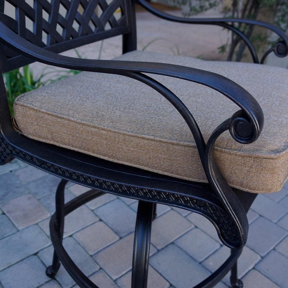 Nassau 5 Pc Patio Bar Set w/ 42 Inch Round Bar Table in Antique Bronze/Sesame by Darlee - Seat - Detail thumbnail