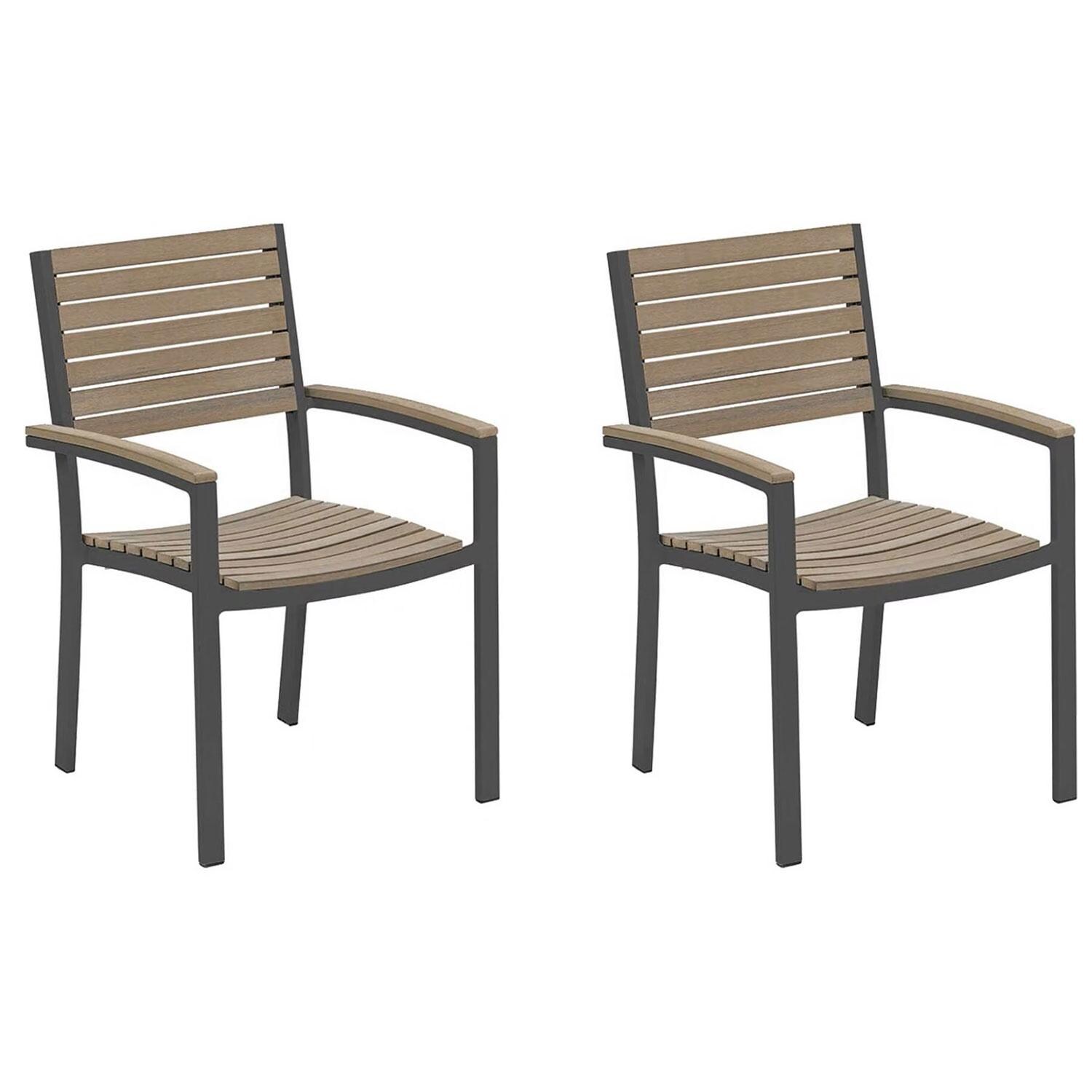 Travira 2 Pc Powder-Coated Aluminum Dining Chair Set in Vintage/Carbon By Oxford Garden - White Background thumbnail