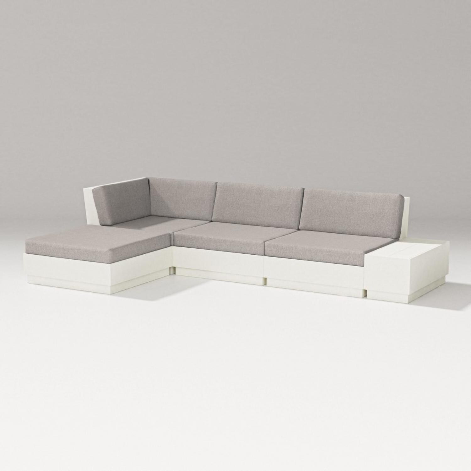 Elevate 5 Pc Recycled Plastic Chaise Sectional Seating Set in Vintage White/Weathered Tweed By PW Designer Series - Set - White Background thumbnail