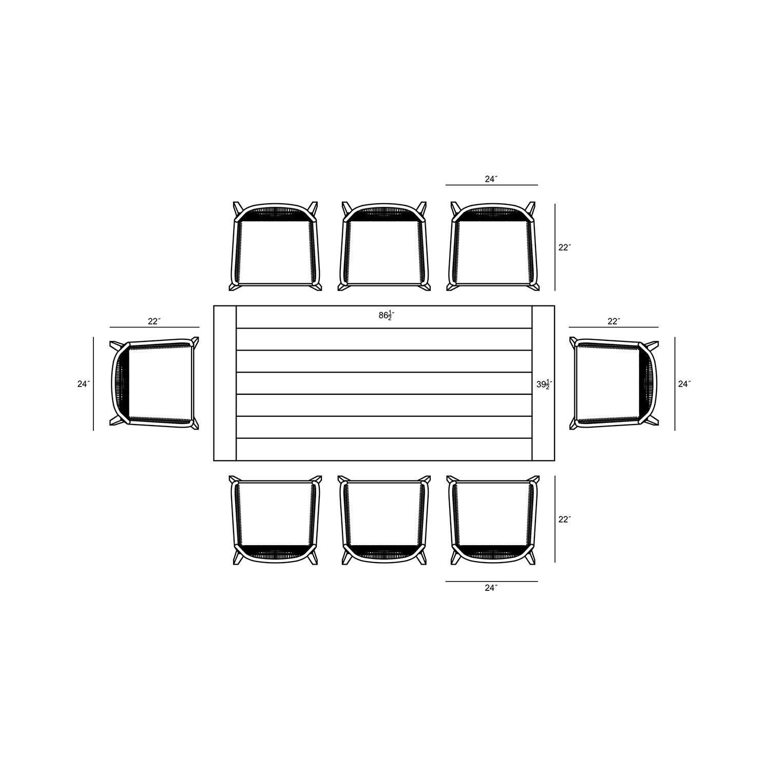 Wood Grove 8 Seat Reclaimed Teak and Rope Dining Set By Lakeview - Top View - Dimensional thumbnail