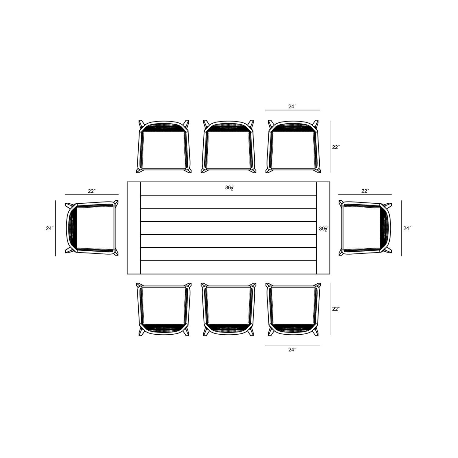 Wood Grove 8 Seat Reclaimed Teak and Rope Dining Set By Lakeview - Top View - Dimensional thumbnail
