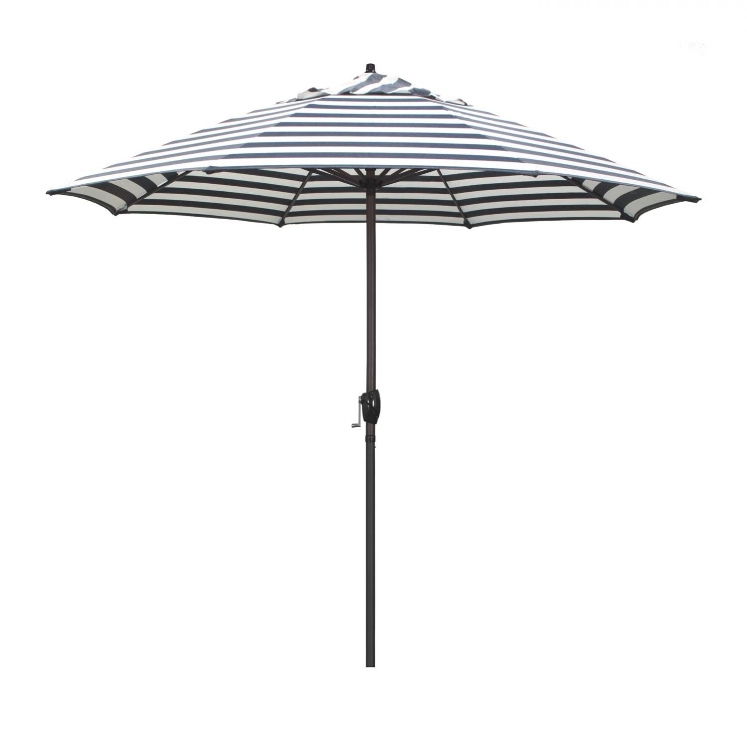 California Umbrella Casa Series 9 Ft Octagonal Aluminum Auto Tilt Patio Umbrella W/ Crank Lift - Bronze Frame / Olefin Navy White Cabana Stripe Canopy thumbnail