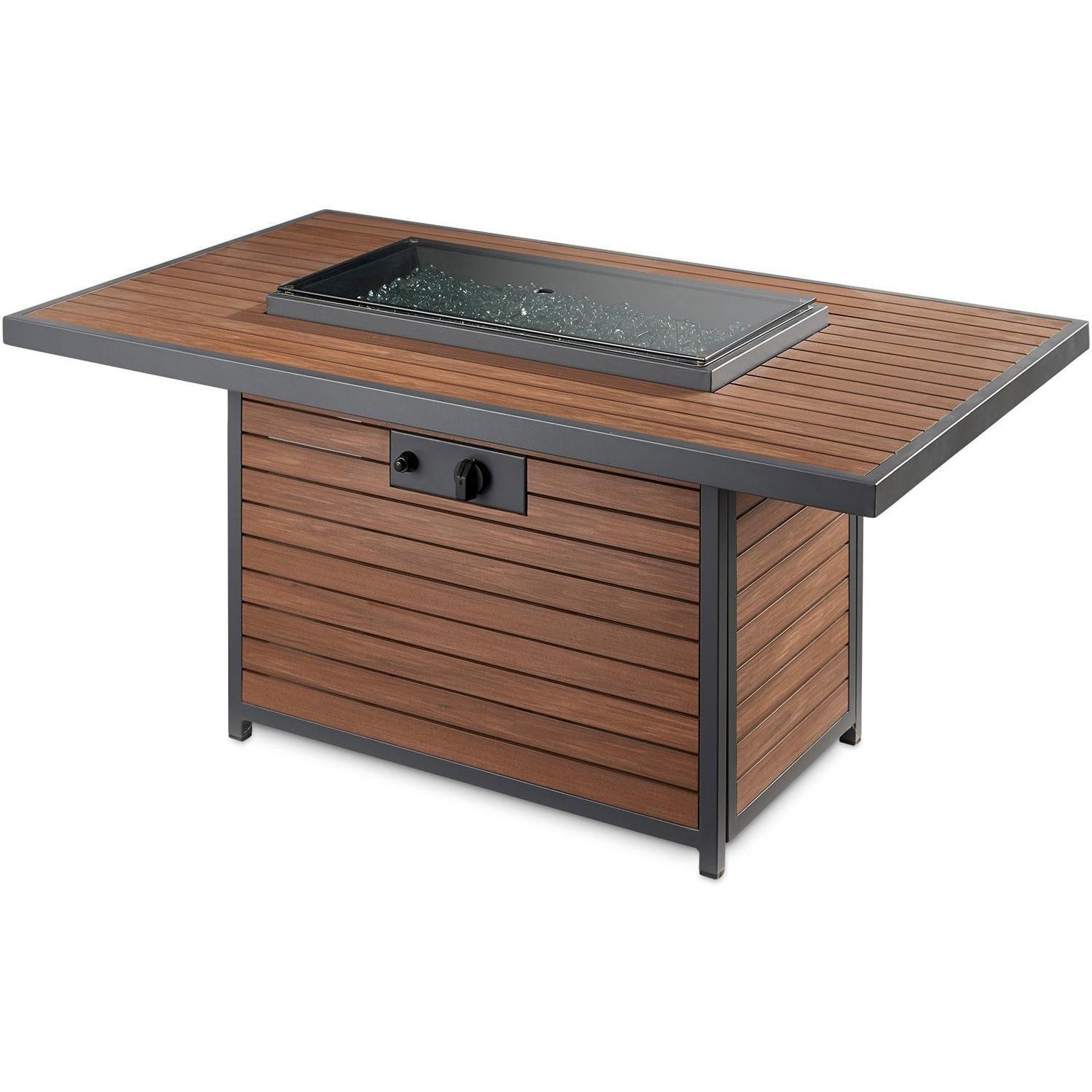 Lakeview Outdoor Designs Revere  50-Inch Rectangular Propane Gas Fire Pit Table With 24-Inch Crystal Fire Burner - Shown With Burner Cover - White Background thumbnail