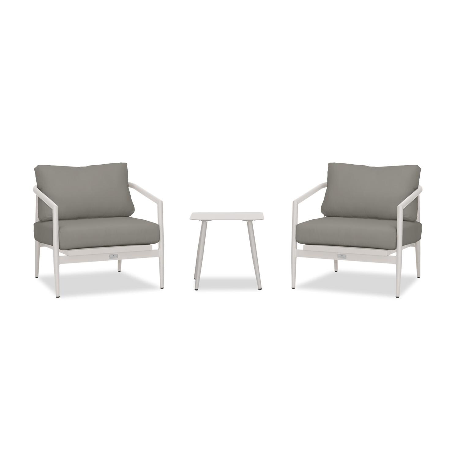 Lakeview Midnight Cove 3 Pc Aluminum Club Chair Seating Set in Urban Stone/Carrera/Canvas Charcoal - Front - White Background thumbnail