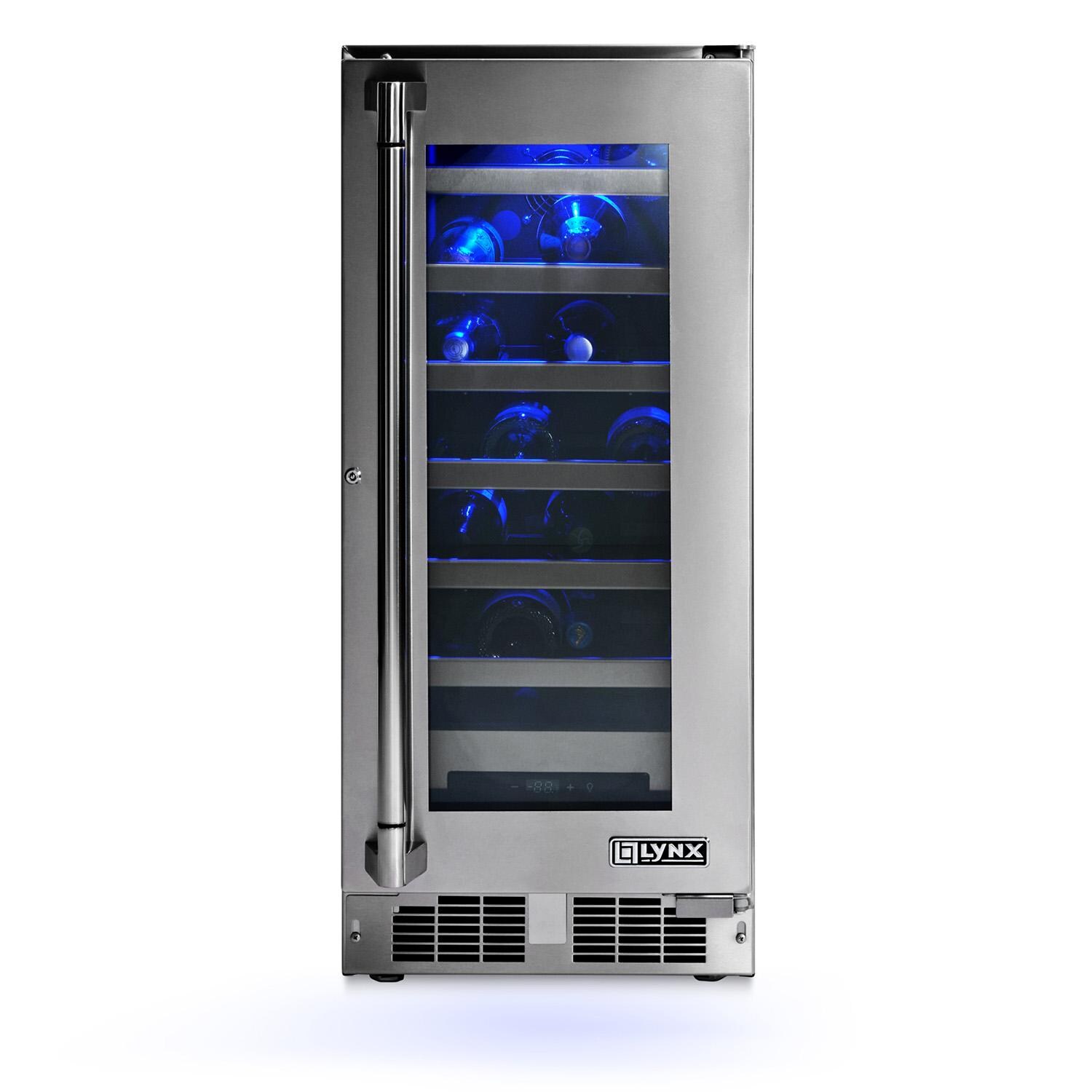 Lynx LN15WINE 15-in 2.7 Cu. Ft. Outdoor Wine Refrigerator w/ Lock - Door Closed w/ Wine Right Hinge - White Background thumbnail