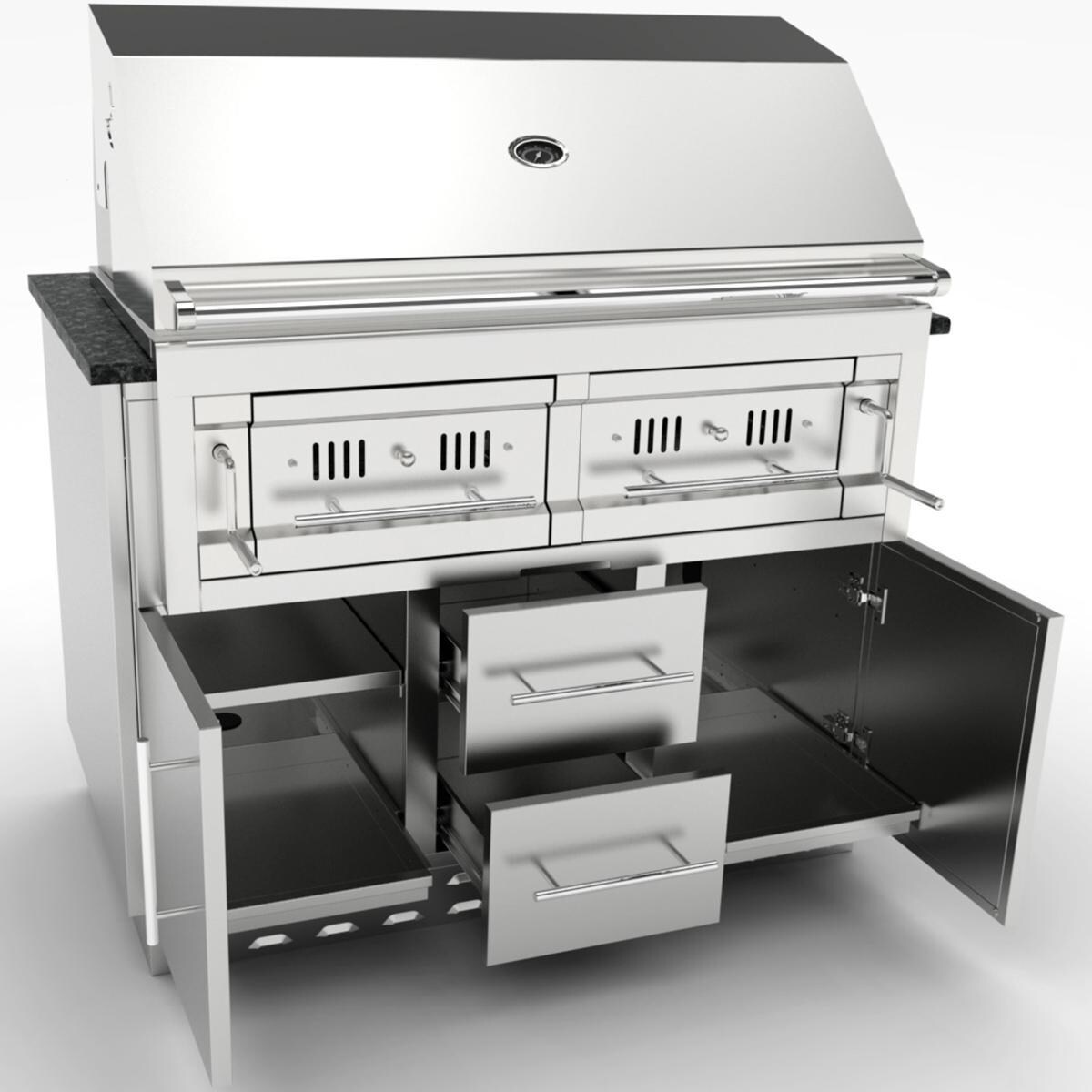 Sunstone SAC46CGDC 46-in Outdoor Kitchen Charcoal Grill Cabinet - Shown With Charcoal Grill & Countertop (Not Included) - White Background thumbnail