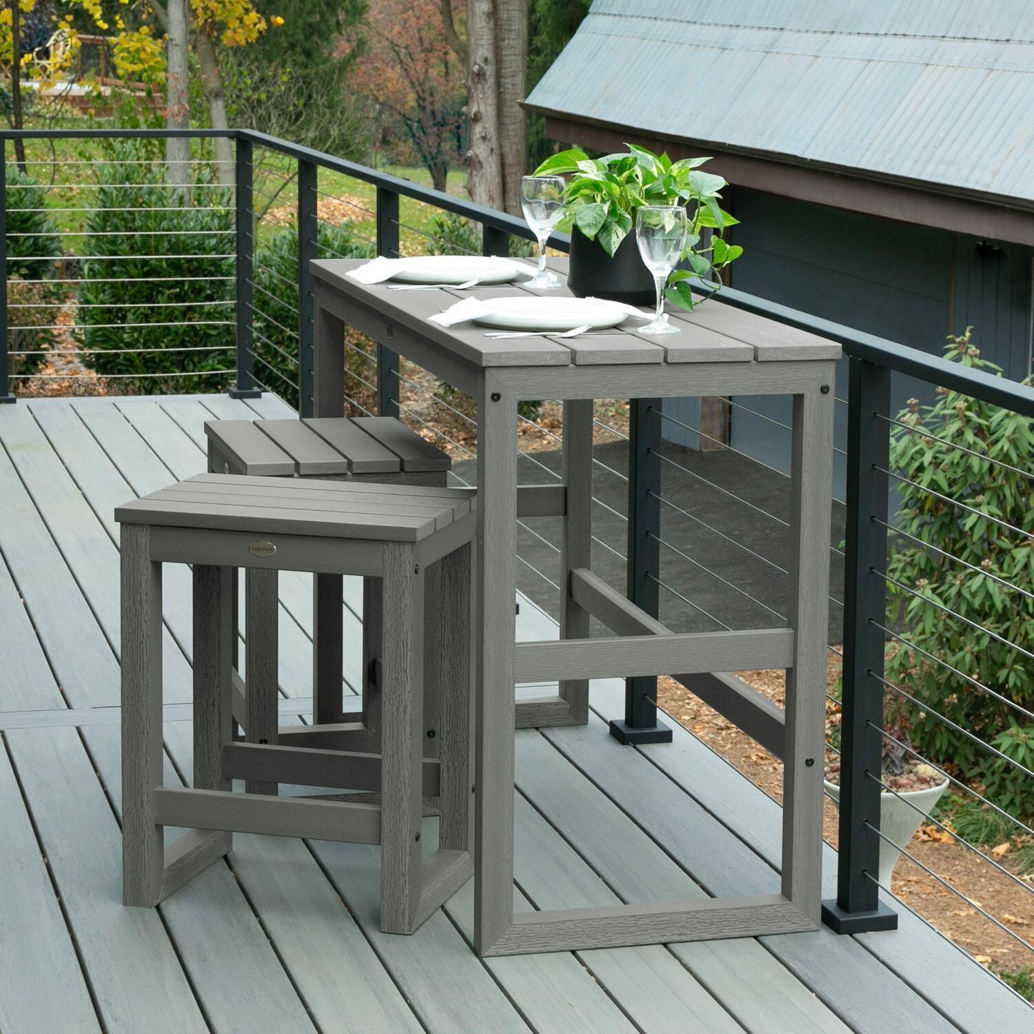 Lakeview Audubon 3 Pc Recycled Plastic Counter Height Balcony Dining Bar Set in Coastal Teak - Angle - Lifestyle thumbnail