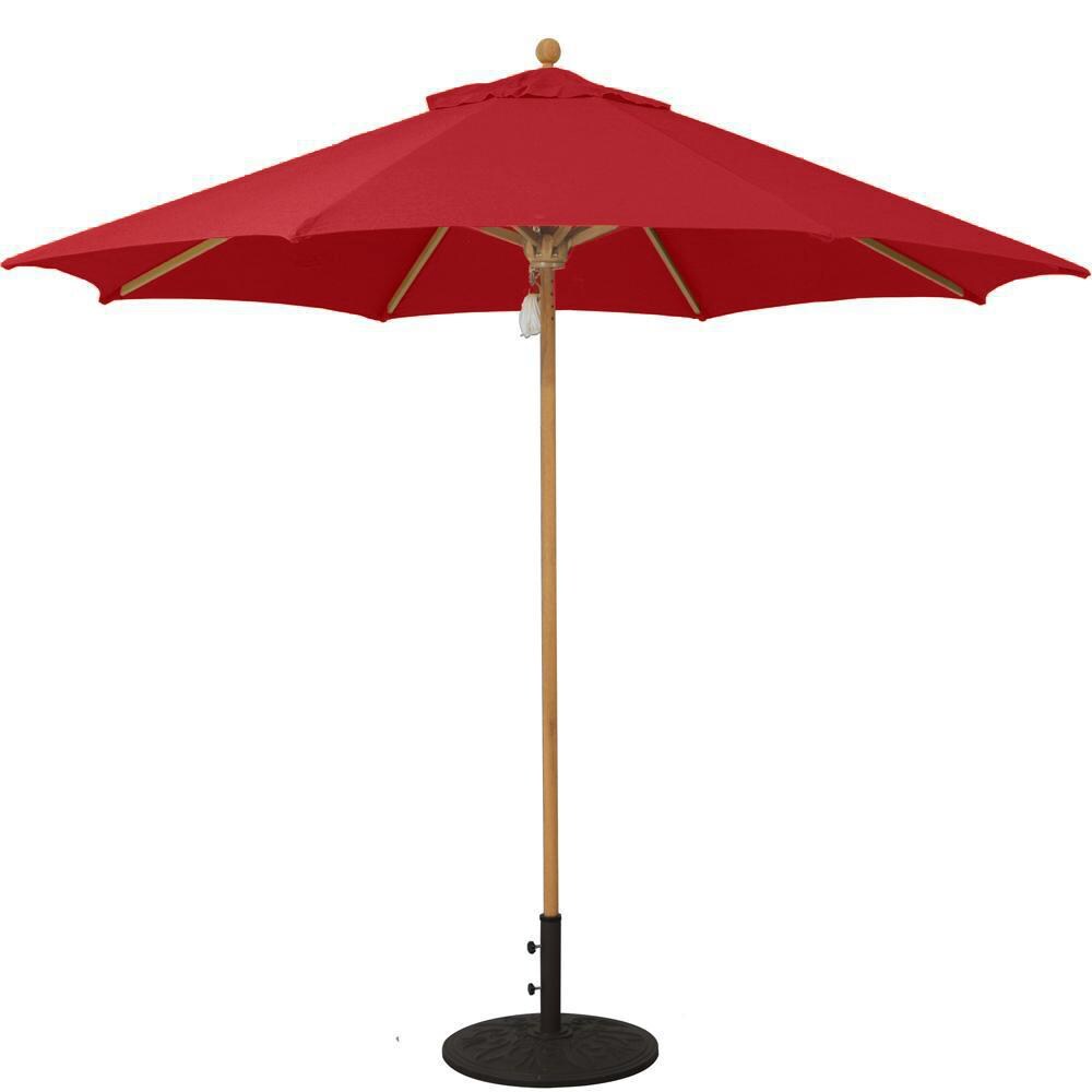 Galtech 9 Ft. Octagonal Hardwood Patio Market Umbrella W/ Pulley - Teak W/ Sunbrella Canvas Jockey Red Canopy