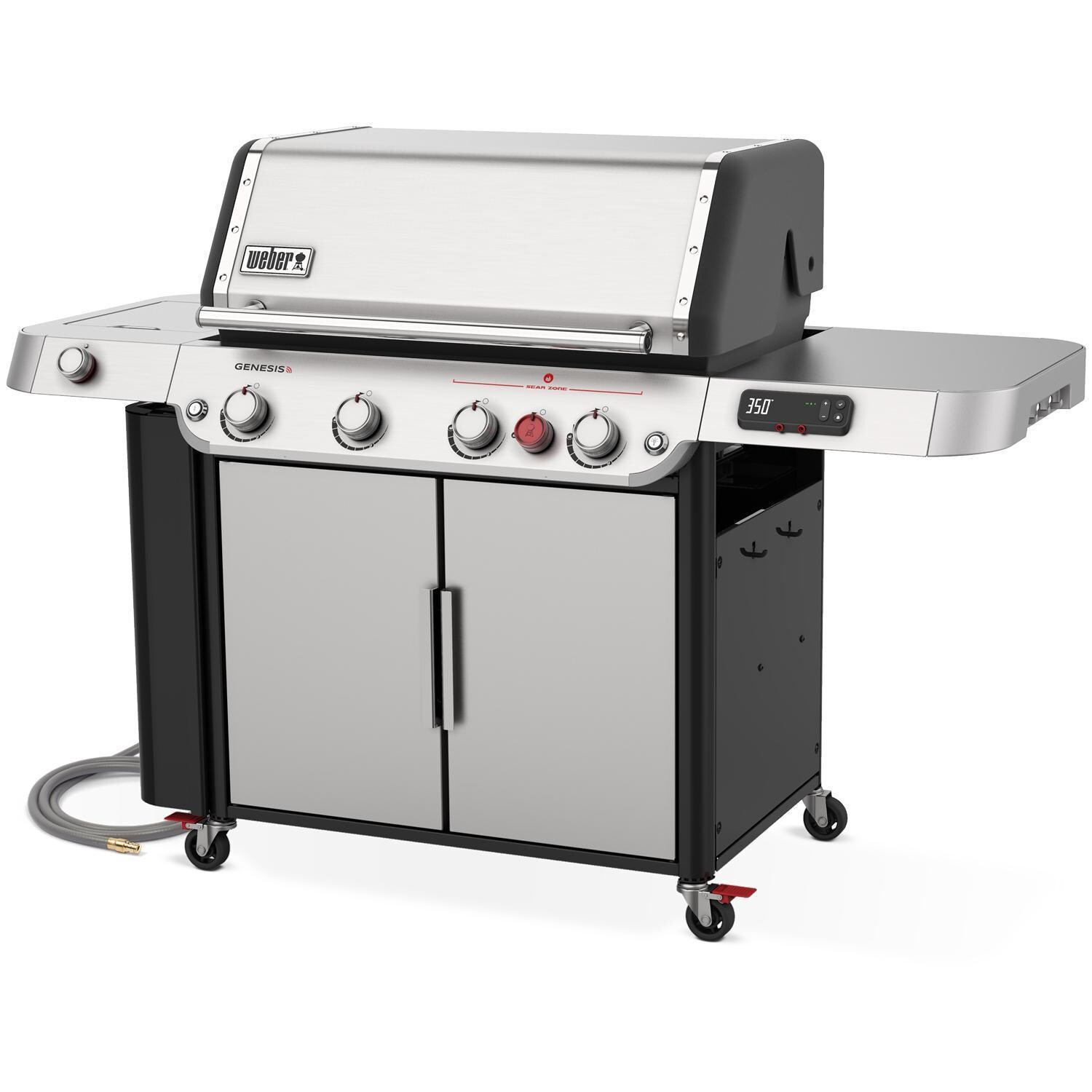 Weber GENESIS 38800001 SPX-435 Natural Gas Smart Grill with Sear Burner & Side Burner - Stainless Steel - Right-Side Angled View - White Background thumbnail