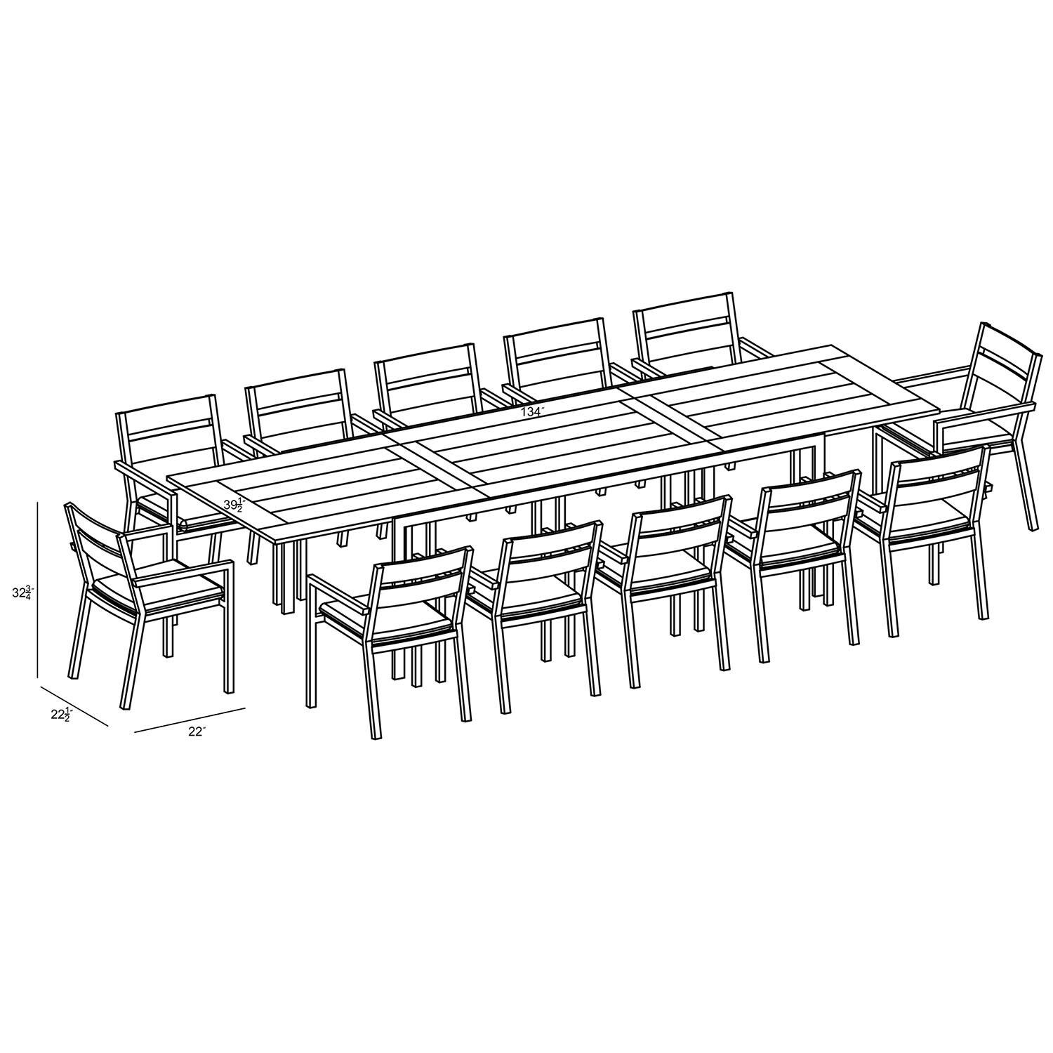 Calm Bay Communal 13 Pc Reclaimed Teak Extendable Dining Set in Black/Canvas Natural by Lakeview - Dimensional 1 thumbnail