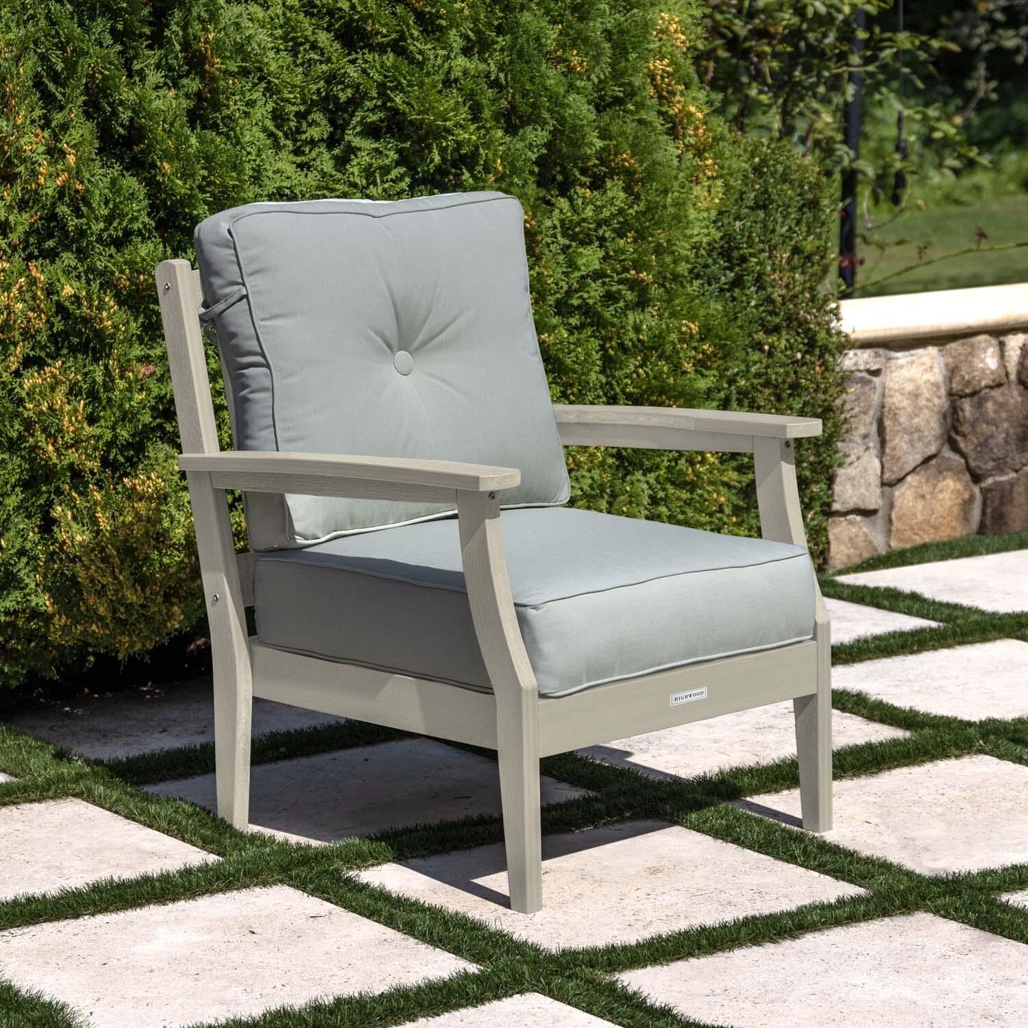 Blushing Bay Recycled Plastic Club Chair in Canvas Seasalt/Whitewash by Lakeview Outdoor Designs - On Patio - Lifestyle thumbnail