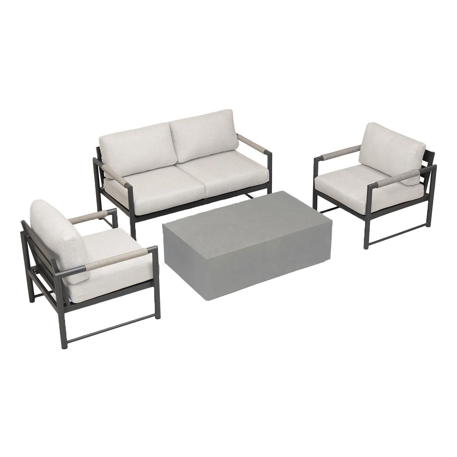 Lakeview AVEBAY-BK-CO-SET111-CS Avenue Bay Black/Carbon 5 Pc Loveseat Set - Cast Silver - Overhead View - White Background thumbnail