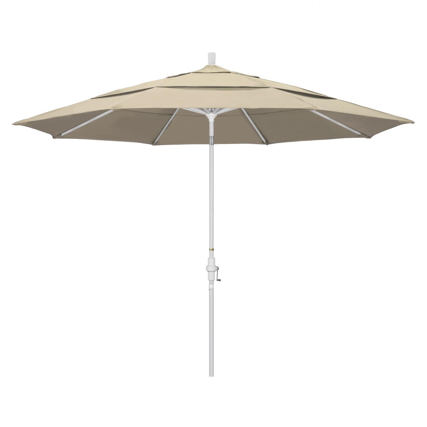 California Umbrella 11 Ft. Octagonal Aluminum Collar Tilt Patio Umbrella W/ Crank Lift & Aluminum Ribs - Matted White Frame / Sunbrella Canvas Antique Beige Canopy image