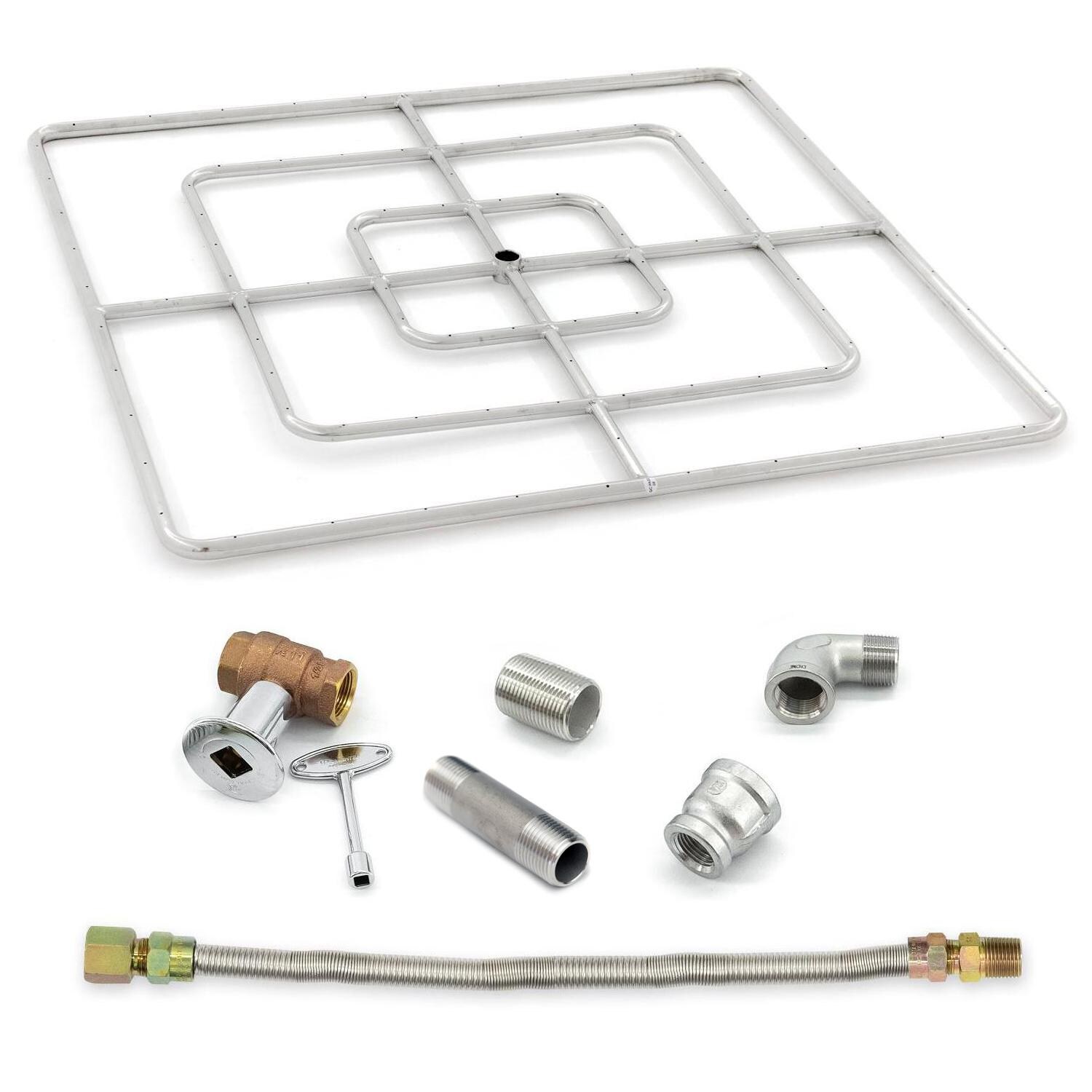 BBQGuys Signature Series Stainless Steel 36-Inch Square Triple-Ring Burner W/ Connection Kit thumbnail