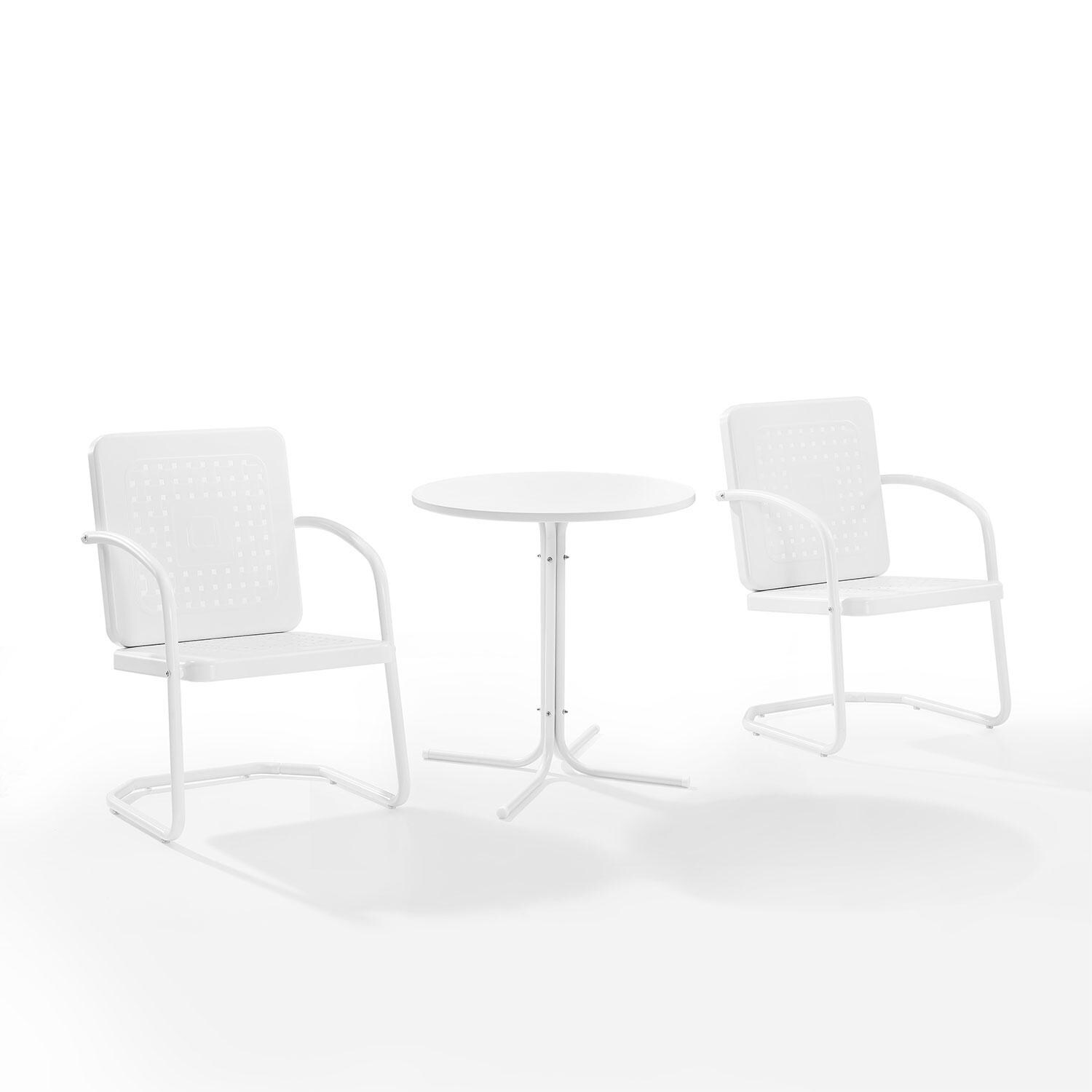Ultimate Patio UP-32242WH 3Pc Retro Outdoor Bistro Set in White Gloss - Display - White Background thumbnail