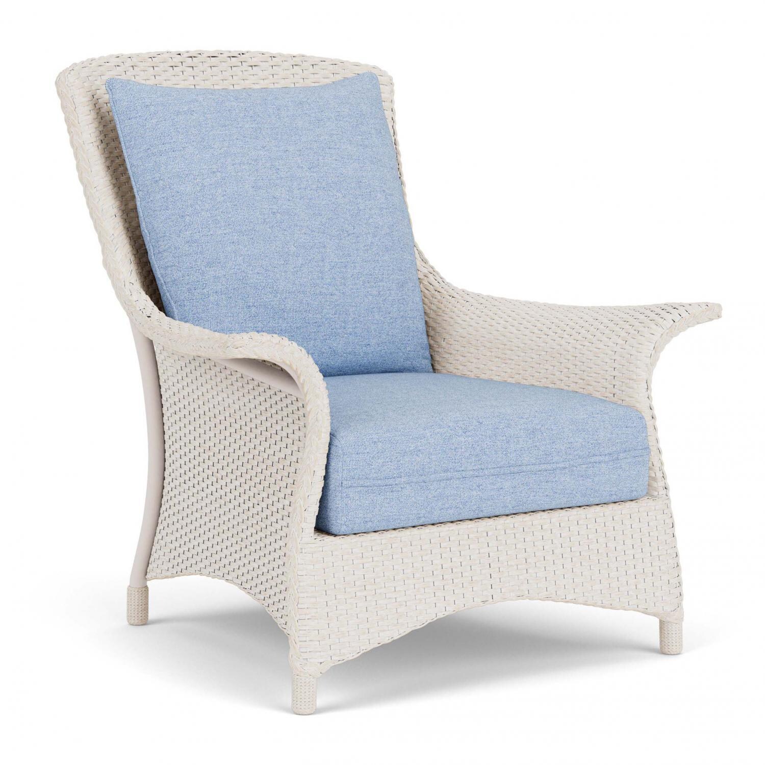 Lloyd Flanders Mandalay Lounge Chair in Antique White Finish with Demo Skyway Fabric - Angled thumbnail