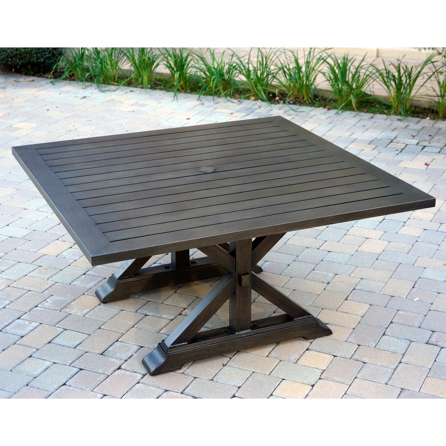 Darlee Brooklyn 9 Piece Patio Dining Set W/ 60-Inch Square Dining Table & Sesame Cushions - Table Only thumbnail