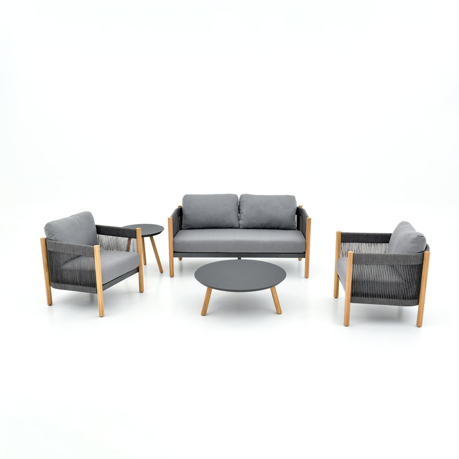 Dekka 5 Pc Seating Set W/ Grey Cushions in Wood By Lakeview Outdoor Designs - Set - White Background thumbnail