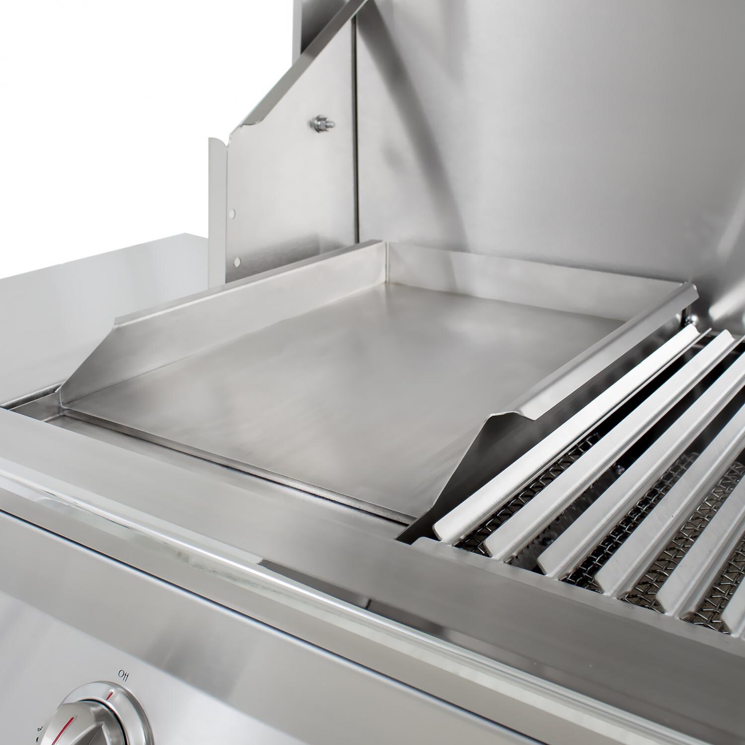 Solaire Stainless Steel Griddle Plate on Grill - Angled thumbnail