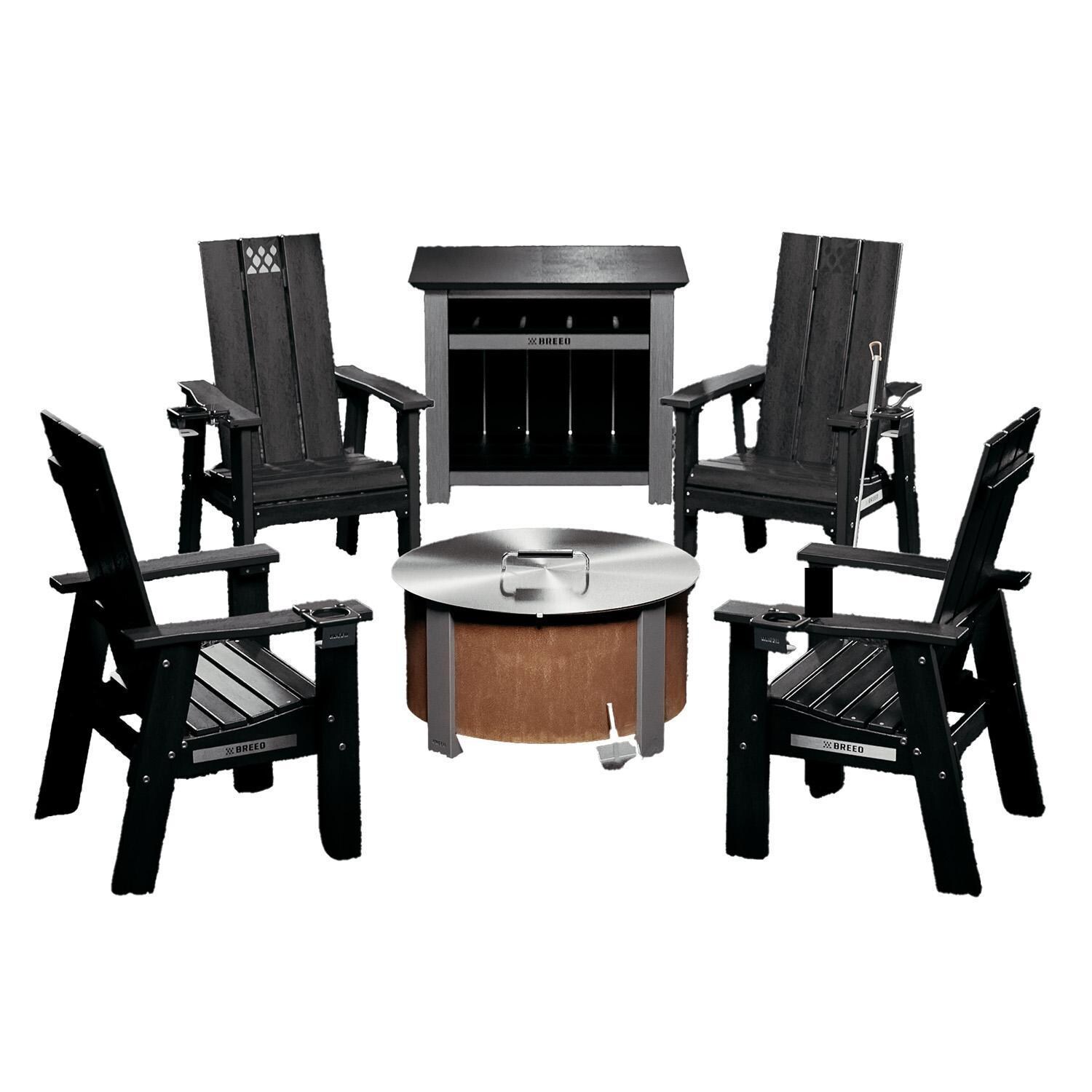 Breeo BR-X24P-BBB X Series 6 Piece 24 Inch Corten Steel Fire Pit Seating Set in Black - Front View - White Background thumbnail