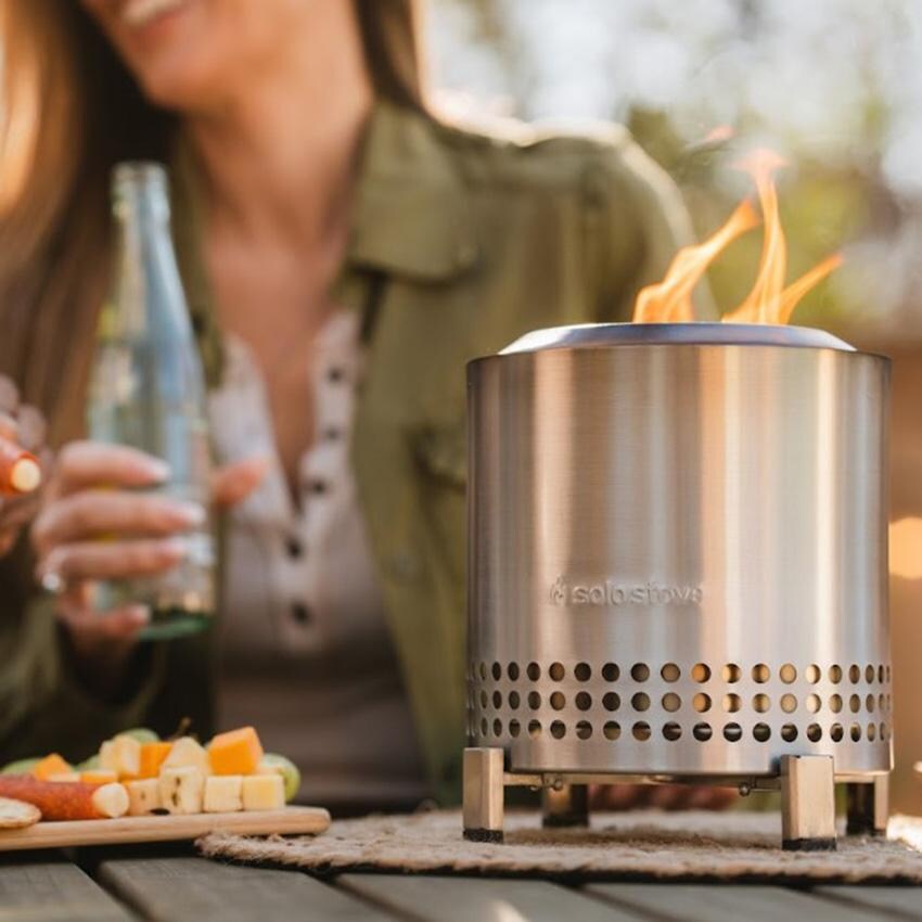 Solo Stove - SSMESA-XL-SS - Tabletop Fire Pit - Stainless Steel - Flame up Close thumbnail