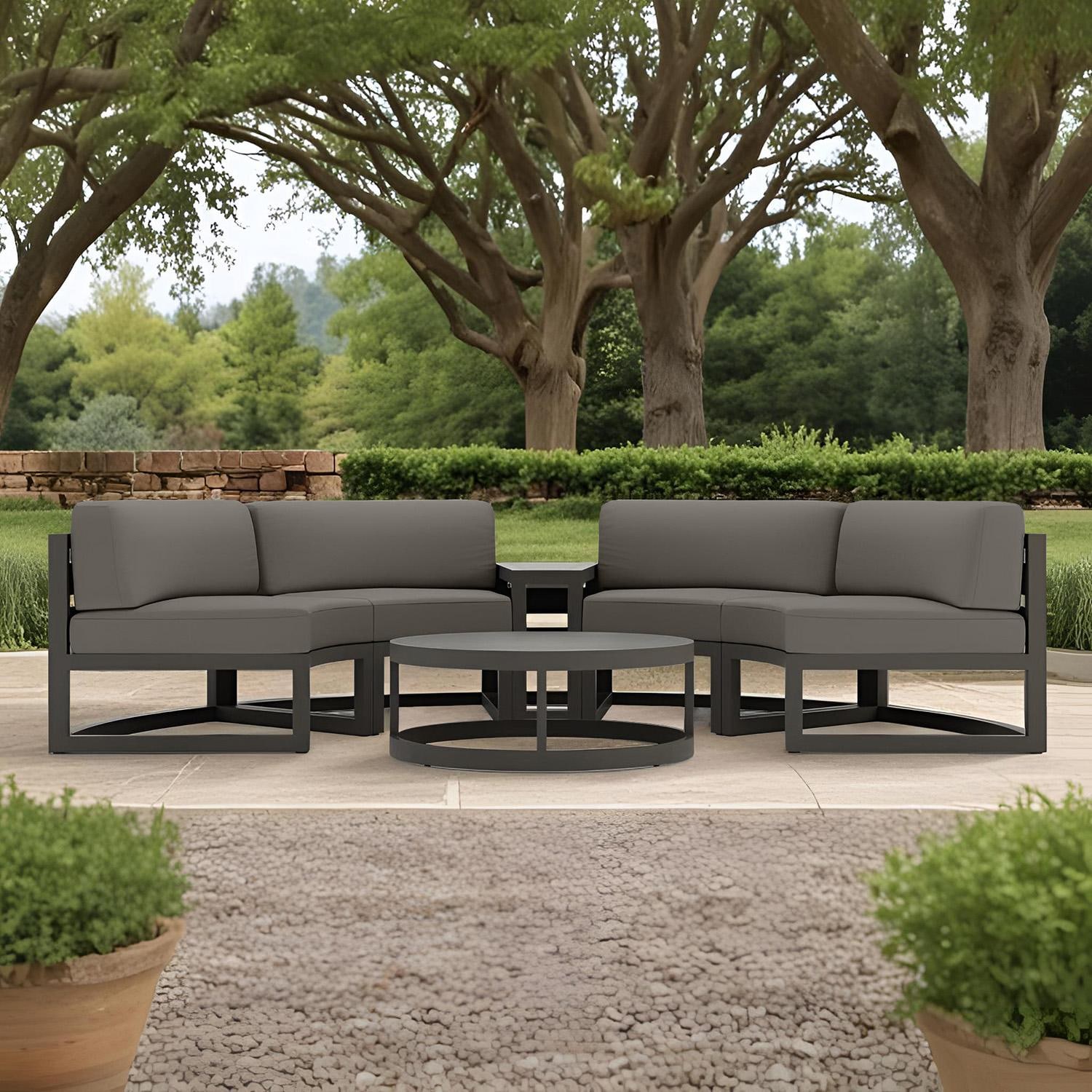 Misty Cove 4 Pc Aluminum Seating Set - Curved Sectional in Slate/Canvas Charcoal by Lakeview Outdoor Designs