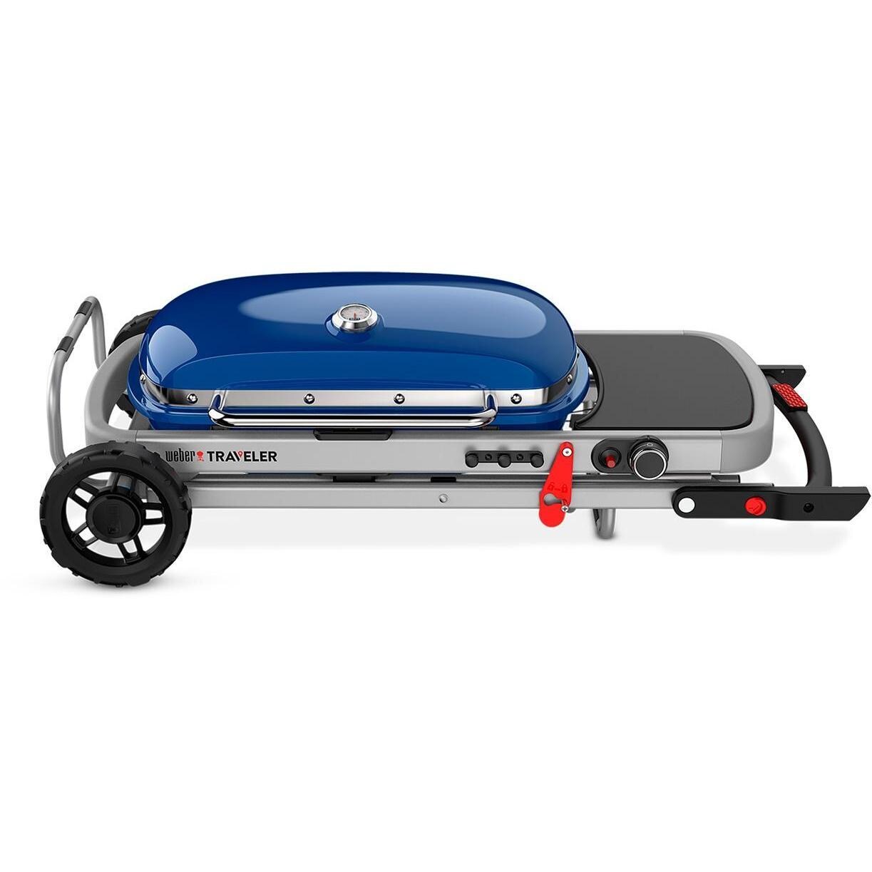 Weber Traveler 9020001 Portable Propane Gas Grill - Deep Ocean Blue - Cart Folded View - White Background thumbnail
