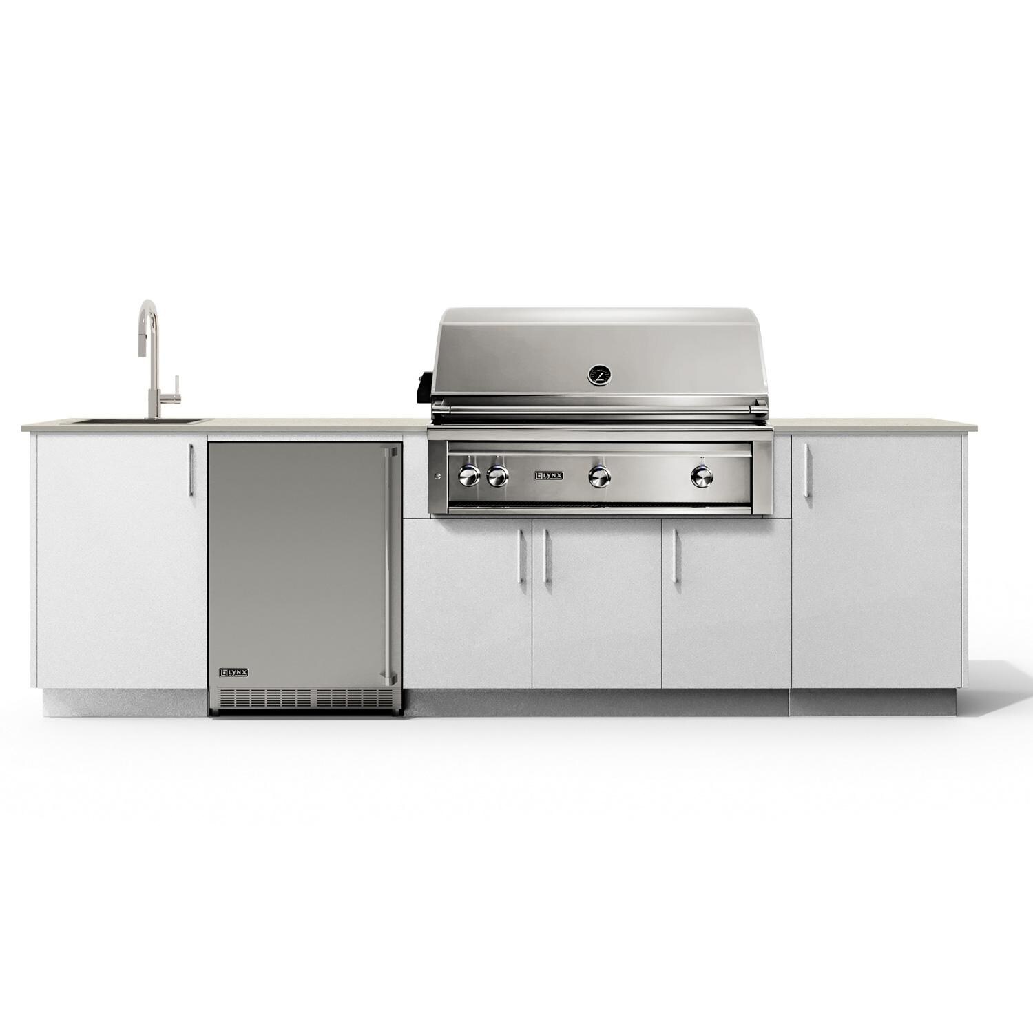 Urban Bonfire Dew 42 Outdoor Kitchen w/ Lynx Propane Grill, Sink, Refrigerator, Danae Dekton Countertop & Chantilly Finish - B-Dew-42-Lynx-Danae-Chantilly
