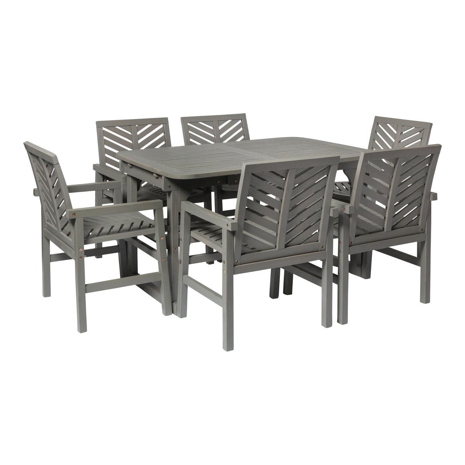 Ultimate Patio Wishlake 7 Piece Acacia Patio Dining Set W/ 55-79 X 35 Inch Extension Rectangular Table - Gray Wash - Angled Left thumbnail