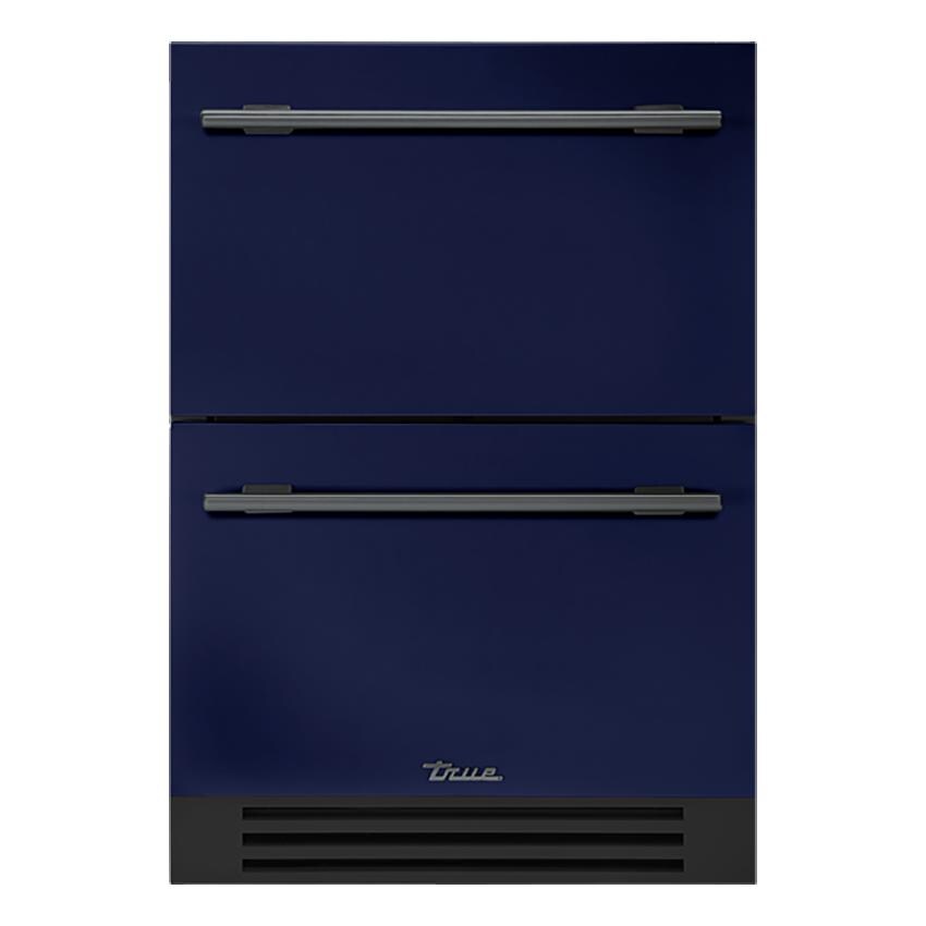 True TURADA-24-D-A~078-H05 ADA Height 24 Inch 5 Cu. Ft. Outdoor Refrigerator Drawers in Cobalt w/ Pewter Handles - White Background thumbnail