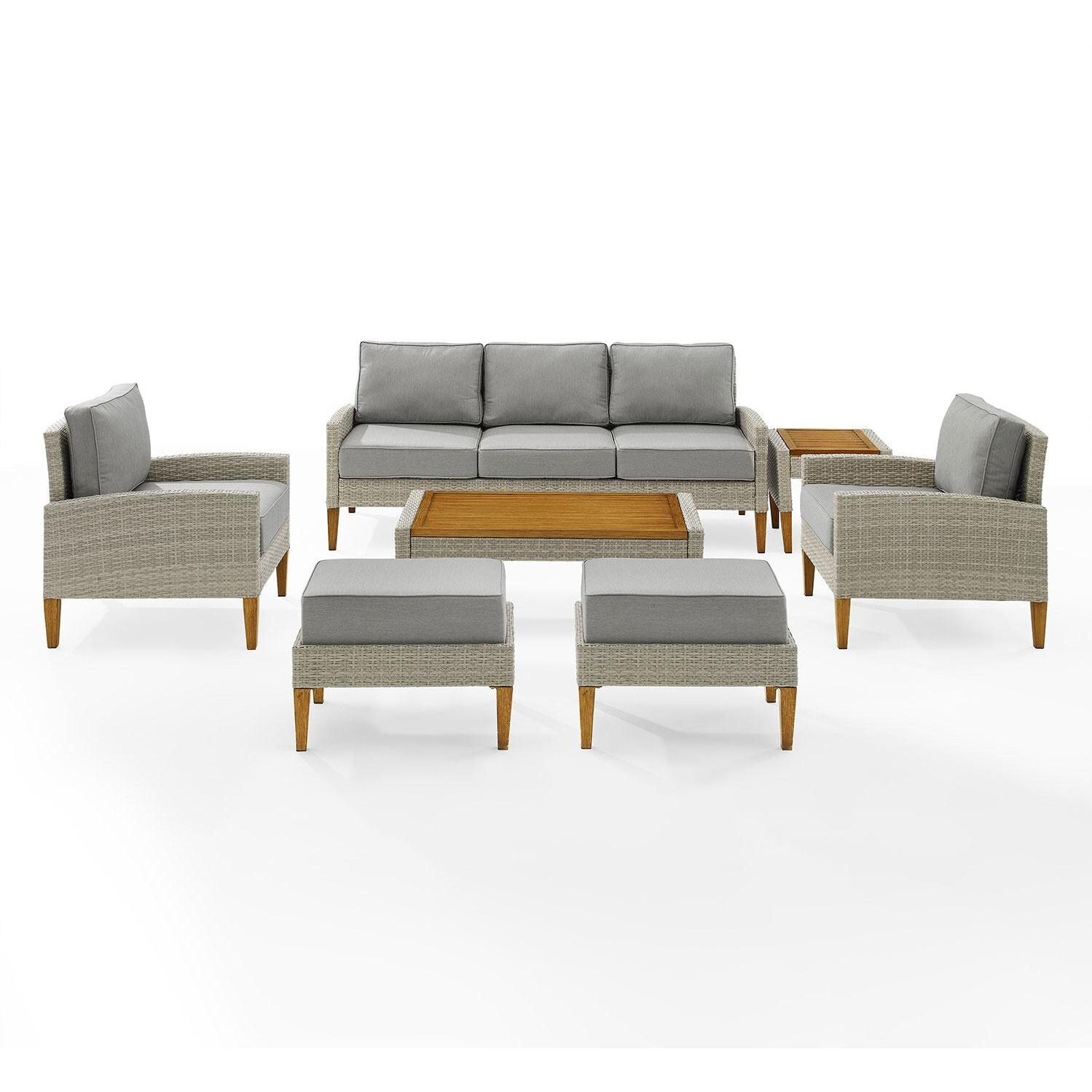 Ultimate Patio UP-92431GY-AC 7Pc Wicker Outdoor Sofa Patio Furniture Set in Acorn - Front View - White Background thumbnail