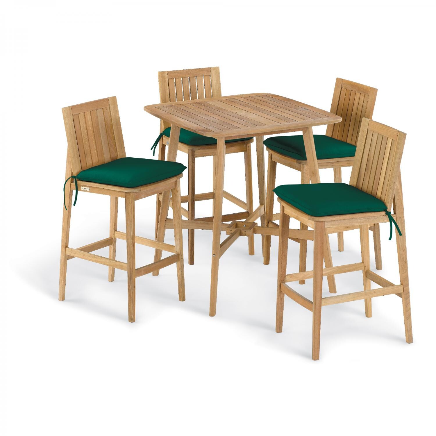 Islay 5 Piece Natural Shorea Patio Bar Set W/ 36 Inch Square Table and Sunbrella Hunter Green Cushions By Oxford Garden thumbnail