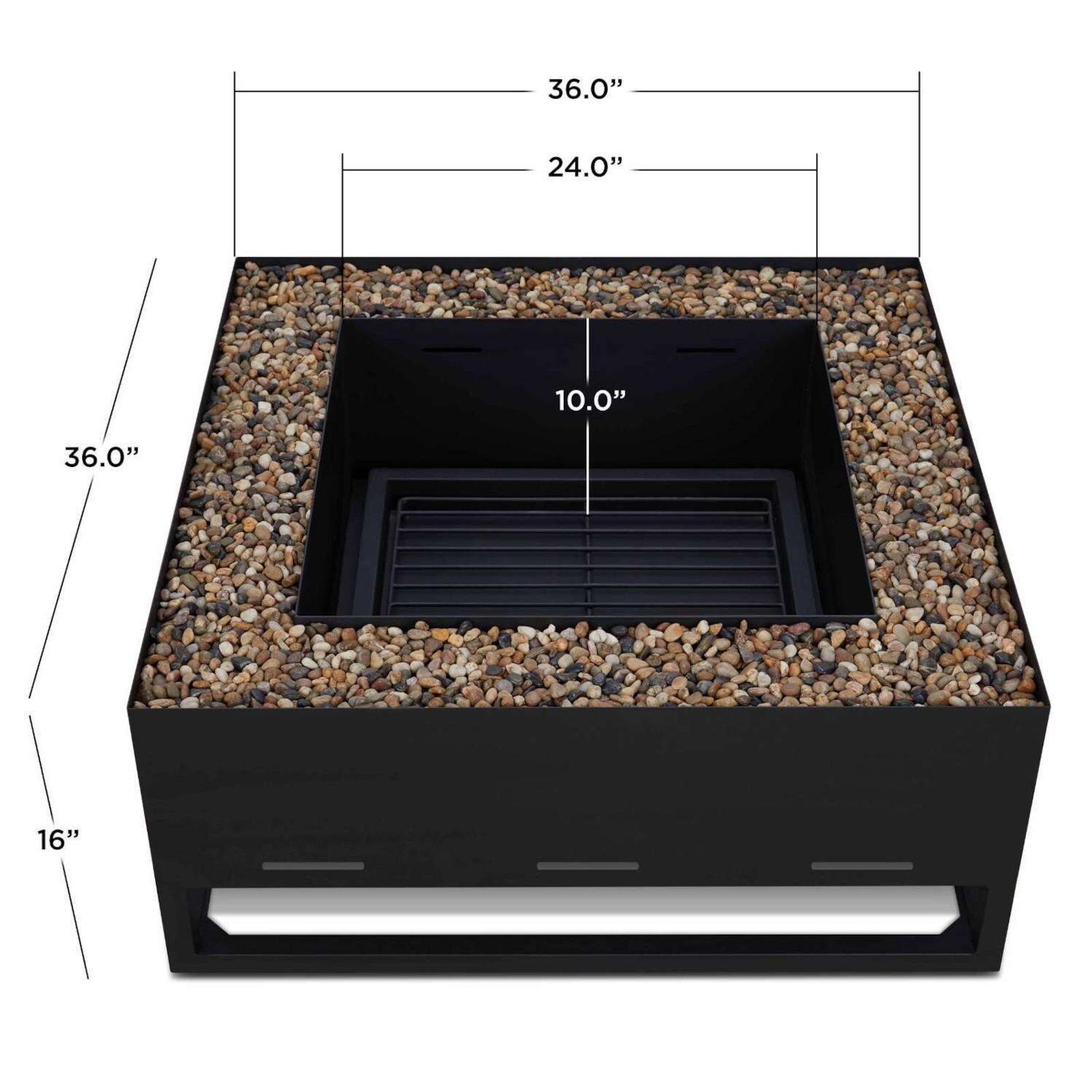 Lakeview SC965BLK Cannebelle 36-Inch Square Wood Burning Fire Pit - Black - Dimensions thumbnail