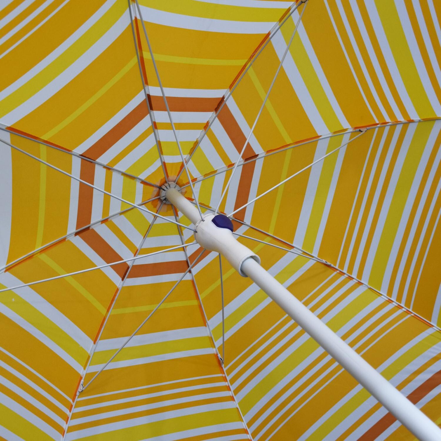 Astella 6 Ft Aluminum Beach Umbrella - Polyester Orange Mango Stripe Canopy - Inside Detail thumbnail