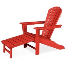 Palm Coast Recycled Plastic Wood Patio Adirondack Chair W/ Hideaway Ottoman By POLYWOOD - Sunset Red image