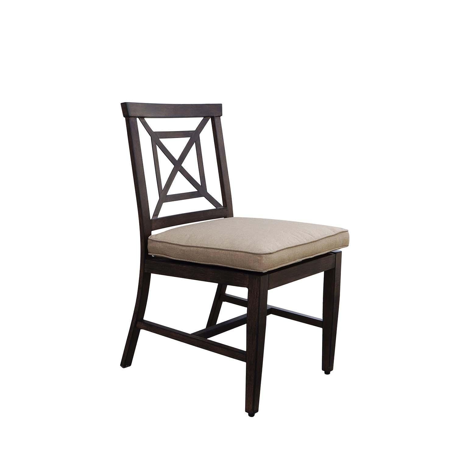 Atlantis 11 Pc Aluminum Dining Set w/ 118 Inch Table and Beige Cushions in Walnut By Darlee - Angled View Chair - White Background thumbnail