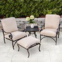 Elysian 4 Piece Aluminum Patio Conversation Set W/ Sunbrella Canvas Antique Beige Cushions By Lakeview Outdoor Designs image